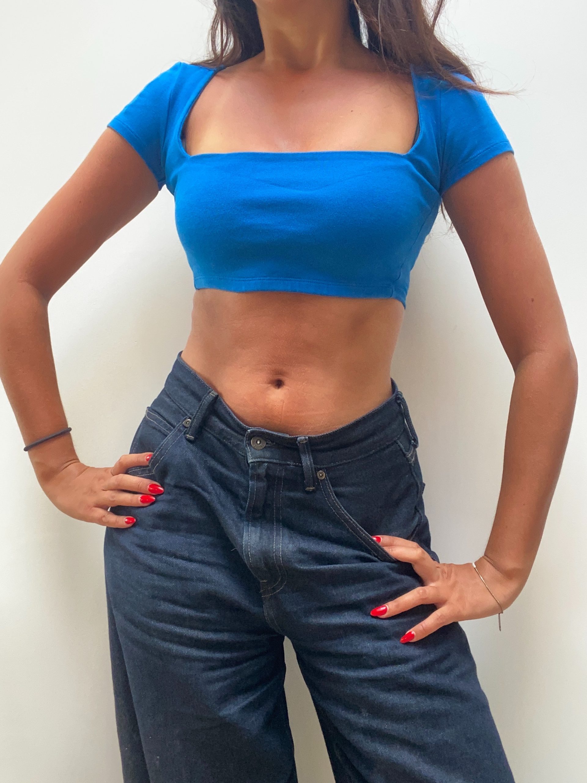 Zara Blue Crop Top Small Square Neck