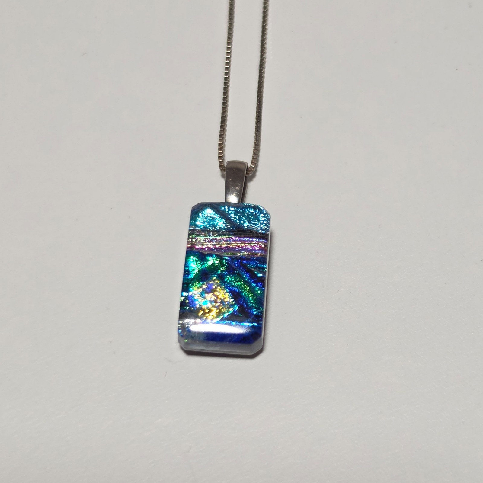 925 sterling Silver Blue Green Glass Pendant Necklace.b3 image 2