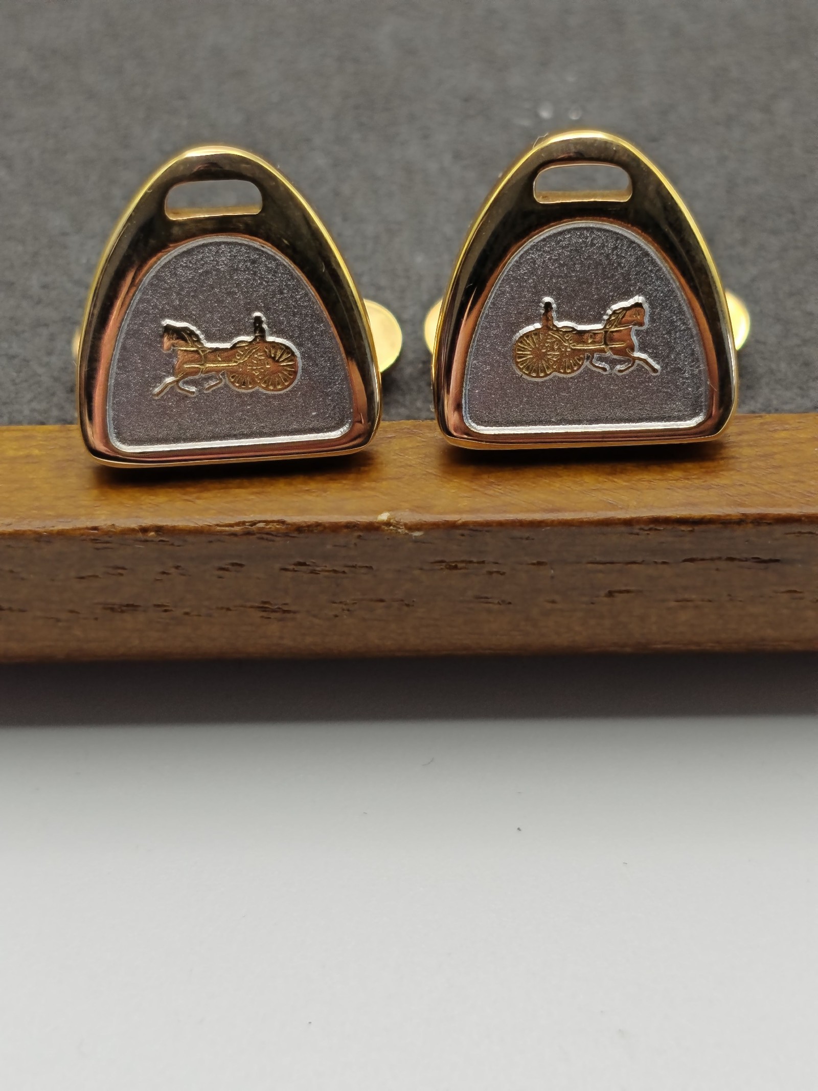 Celine Men Gold & Silver Horse Motif Cufflinks & Tie Clip Set image 4