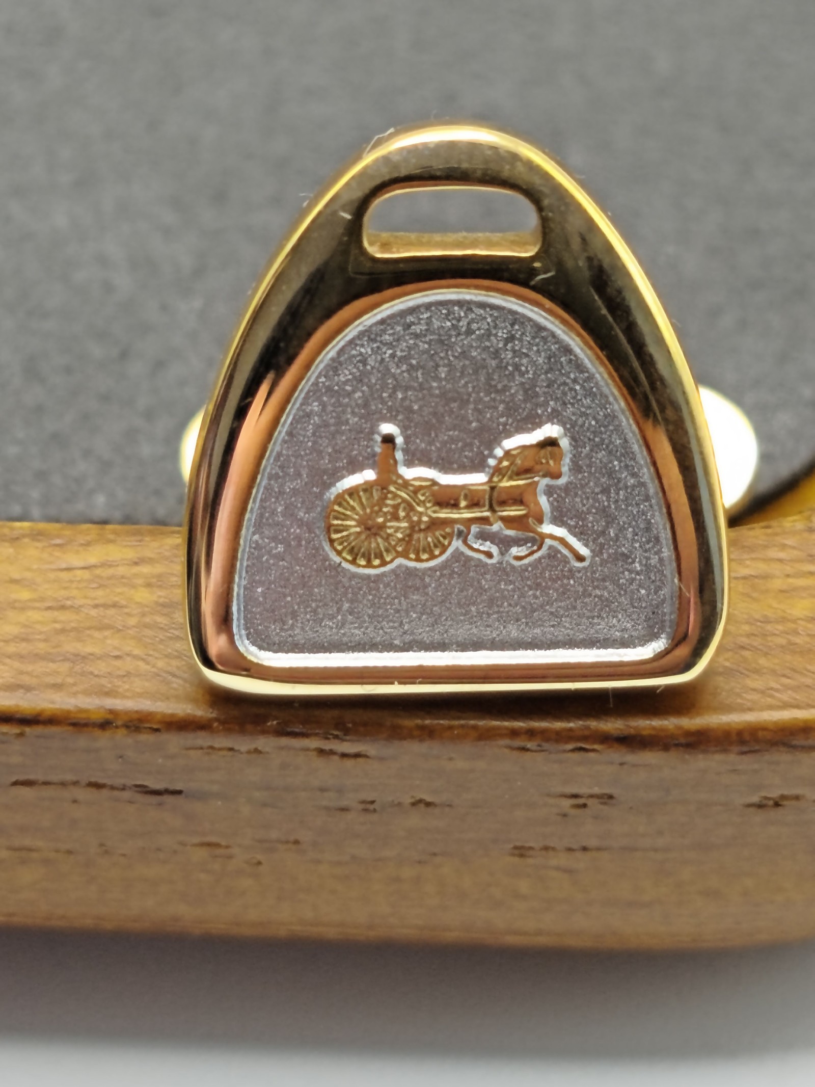 Celine Men Gold & Silver Horse Motif Cufflinks & Tie Clip Set image 5