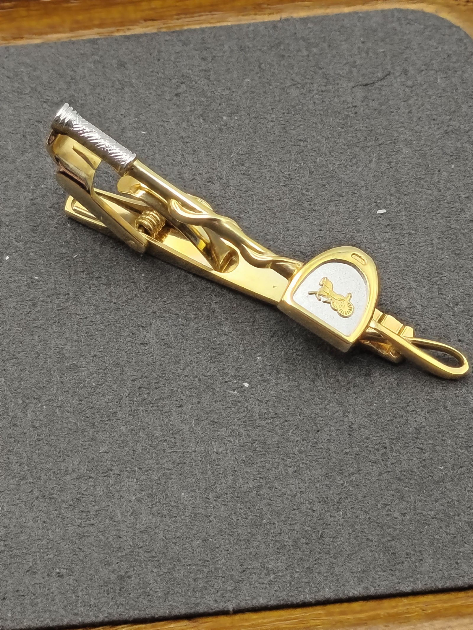 Celine Men Gold & Silver Horse Motif Cufflinks & Tie Clip Set image 9