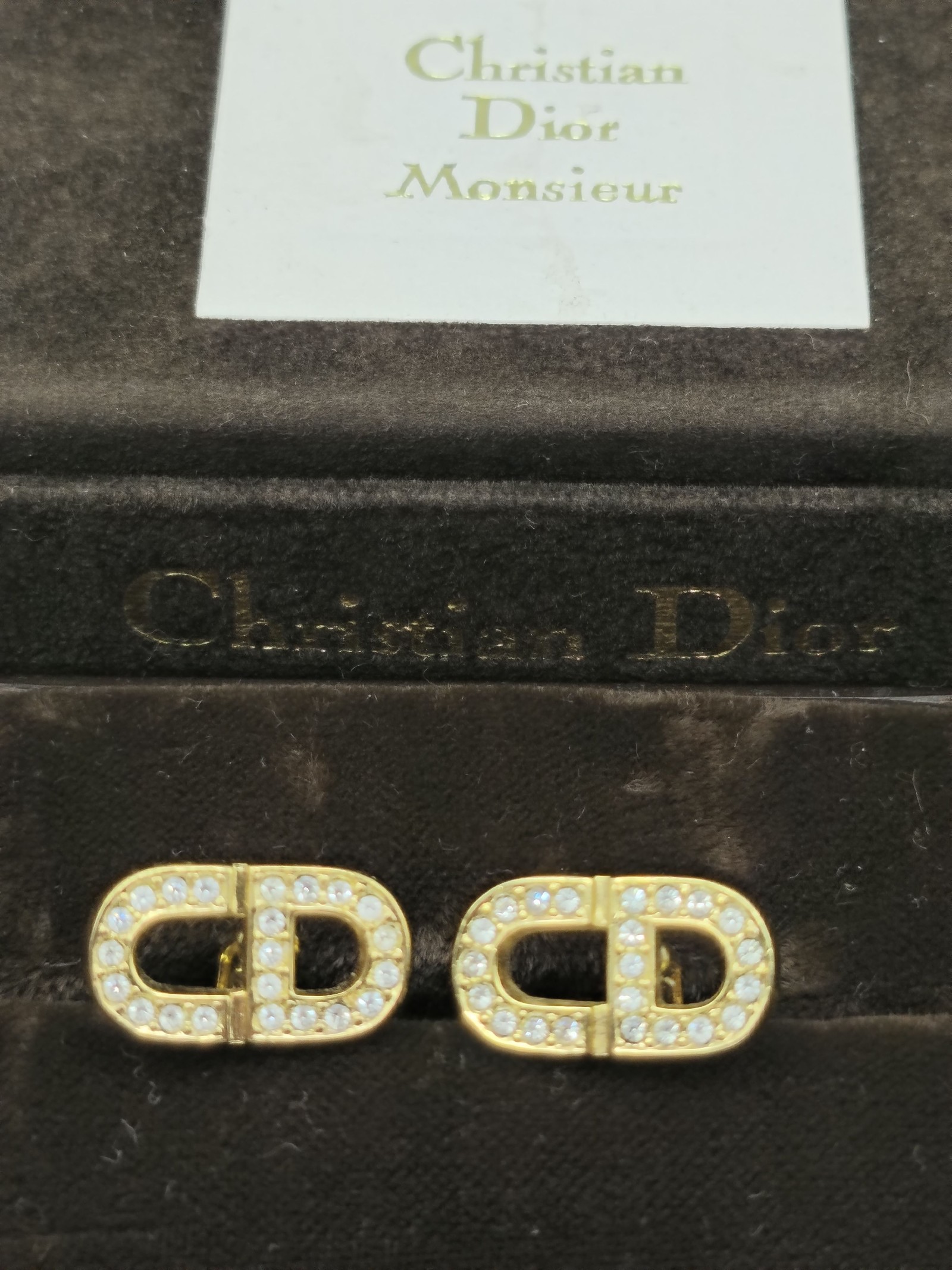 Christian Dior Men's Gold & Crystal CD Logo Cufflinks image 2
