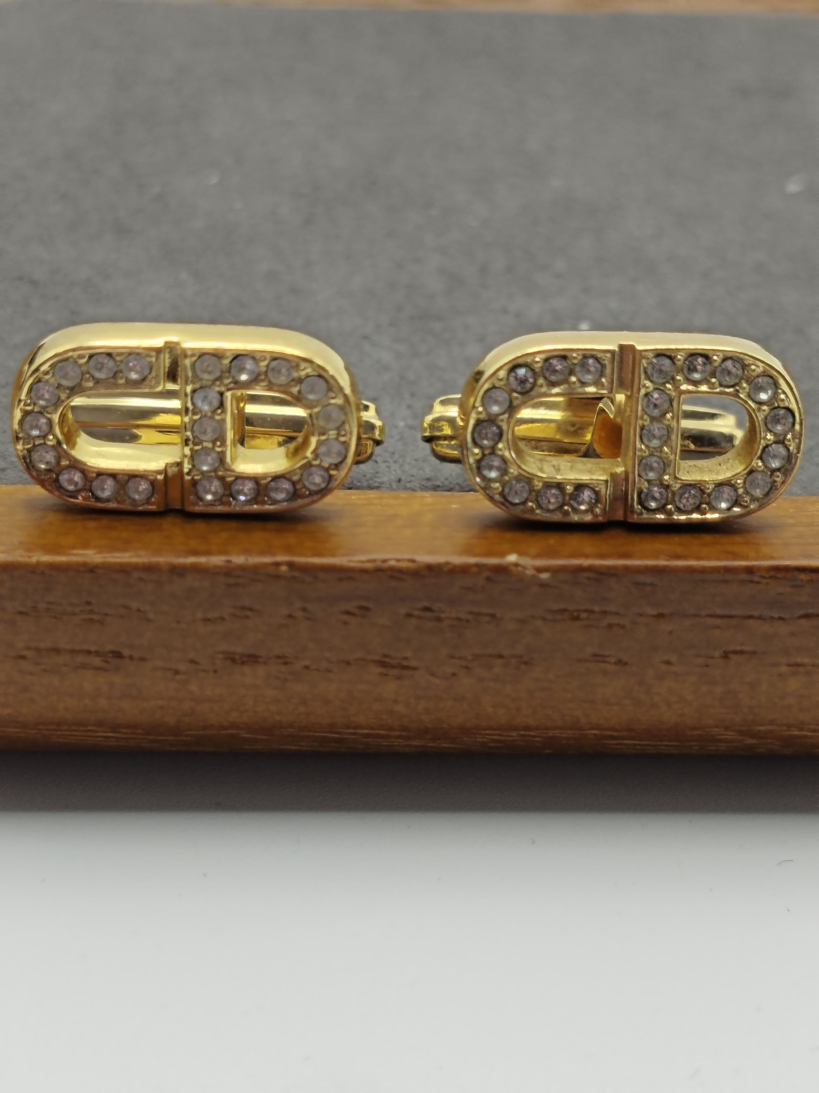 Christian Dior Men's Gold & Crystal CD Logo Cufflinks image 4