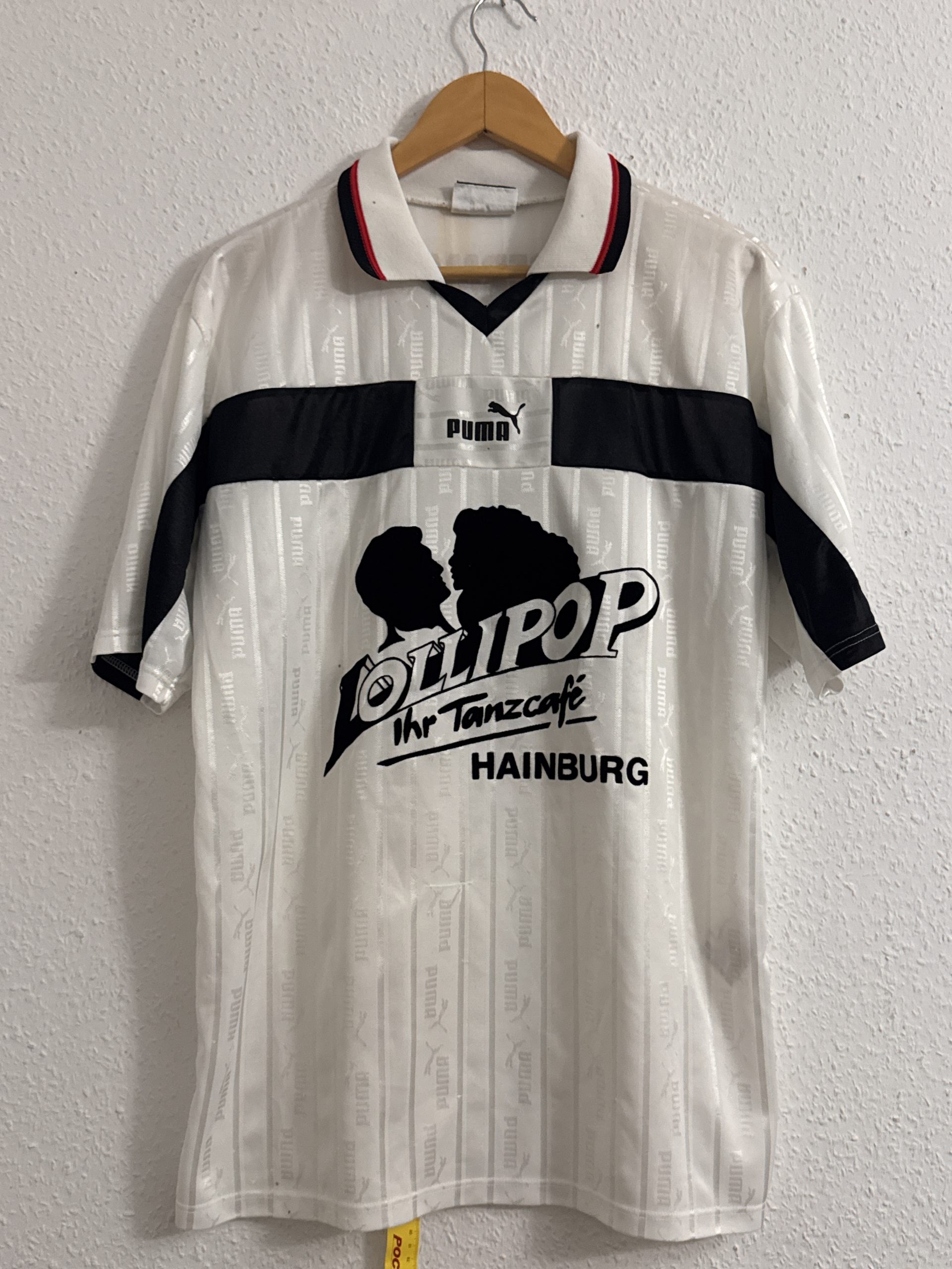 Puma White & Black Vintage Football Shirt Large Lollipop Print 3089