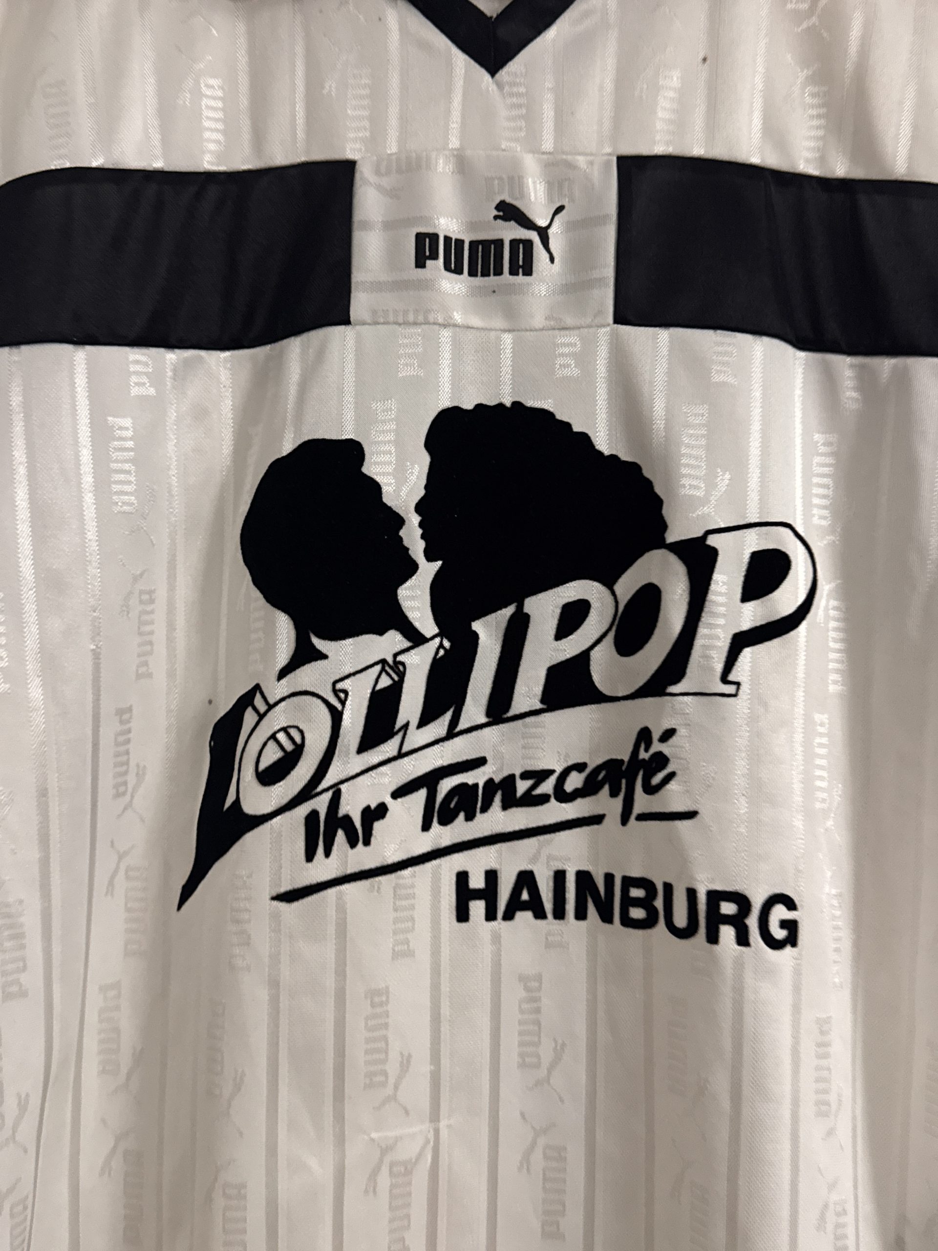 Puma White & Black Vintage Football Shirt Large Lollipop Print 3089 image 3