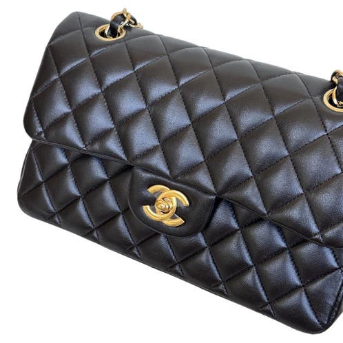 Chanel double flap lamsleer small goud hardware classic tas image 2