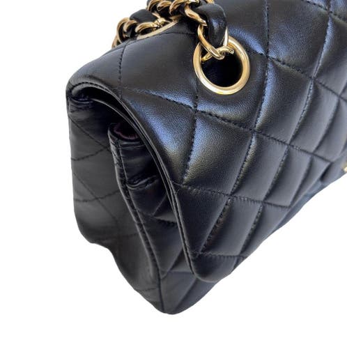 Chanel double flap lamsleer small goud hardware classic tas image 9
