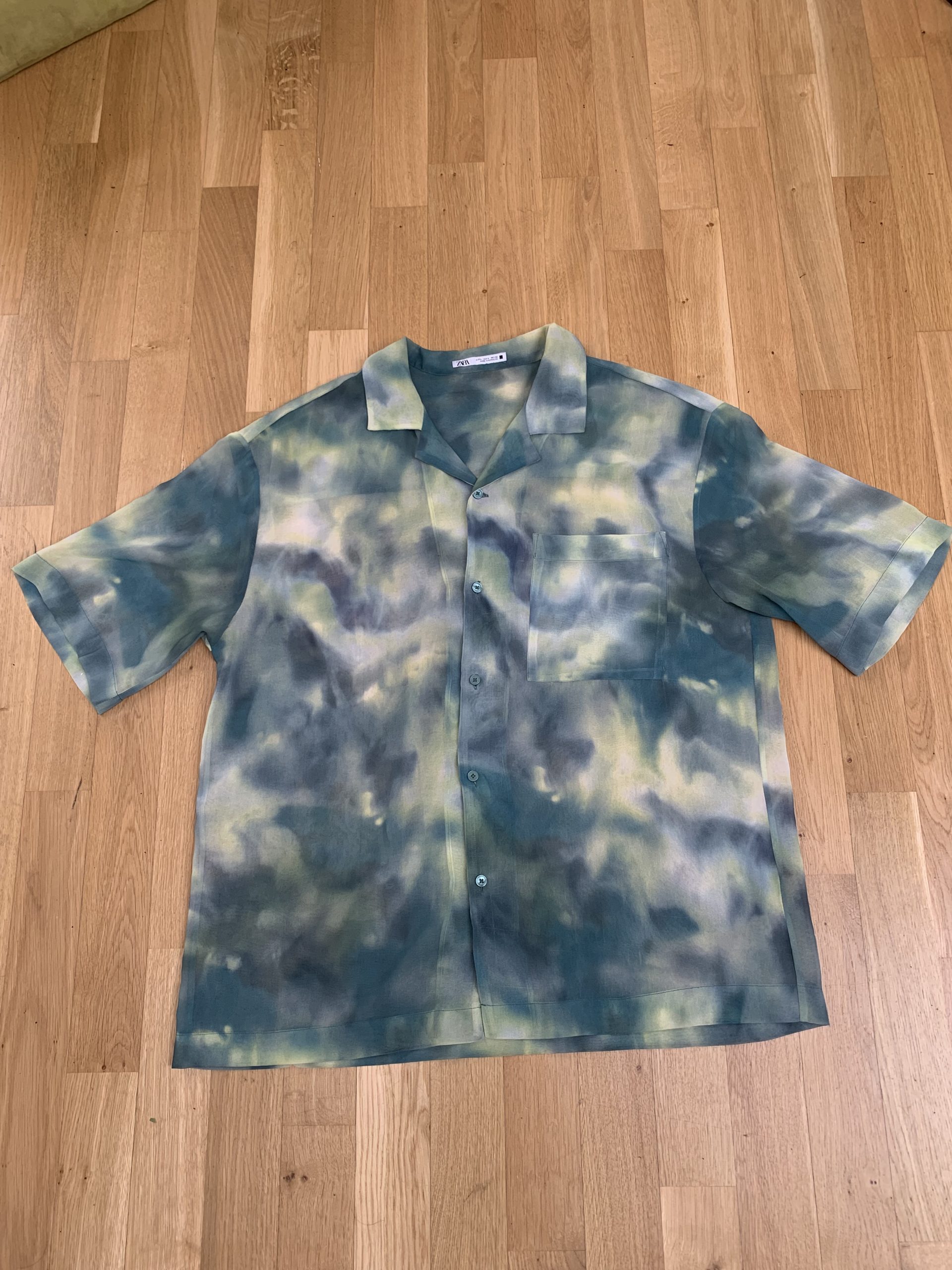 Zara Hemd Kurzarm Tie-Dye Batik Blau Grün Resort Look Herren M