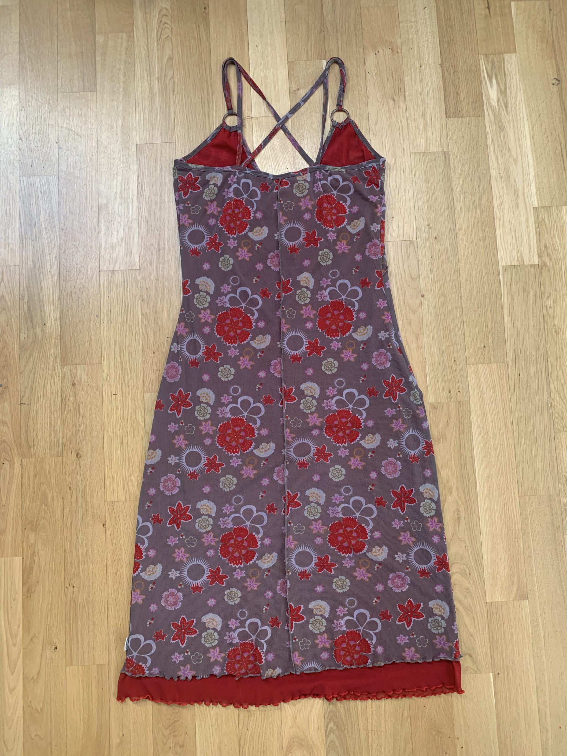 Sandwich Kleid Mesh geblümt rot braun Y2K Trägerkleid image 7