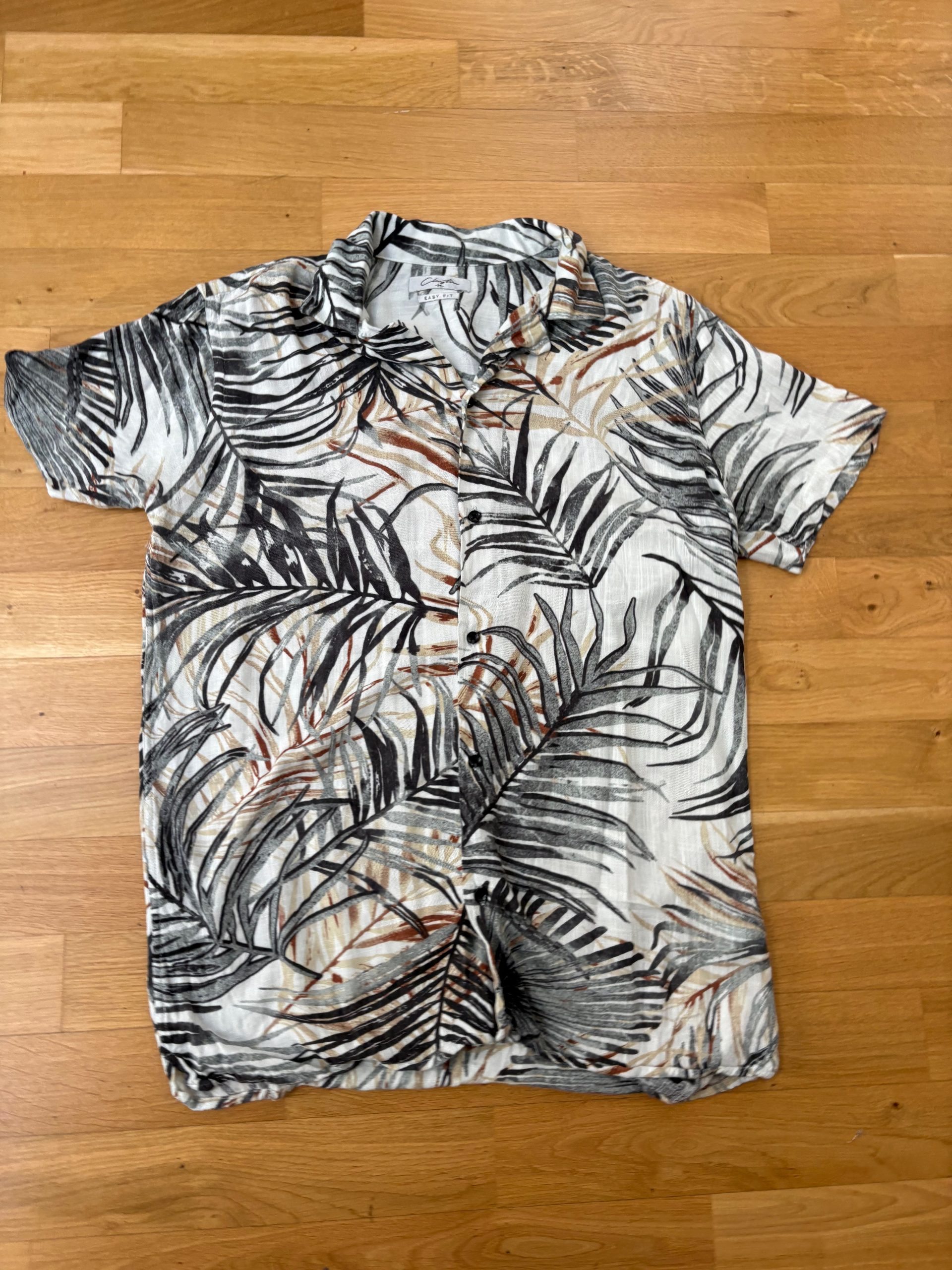 Clayton Hemd Kurzarm Palmenprint Grau Braun Easy Fit M image 2
