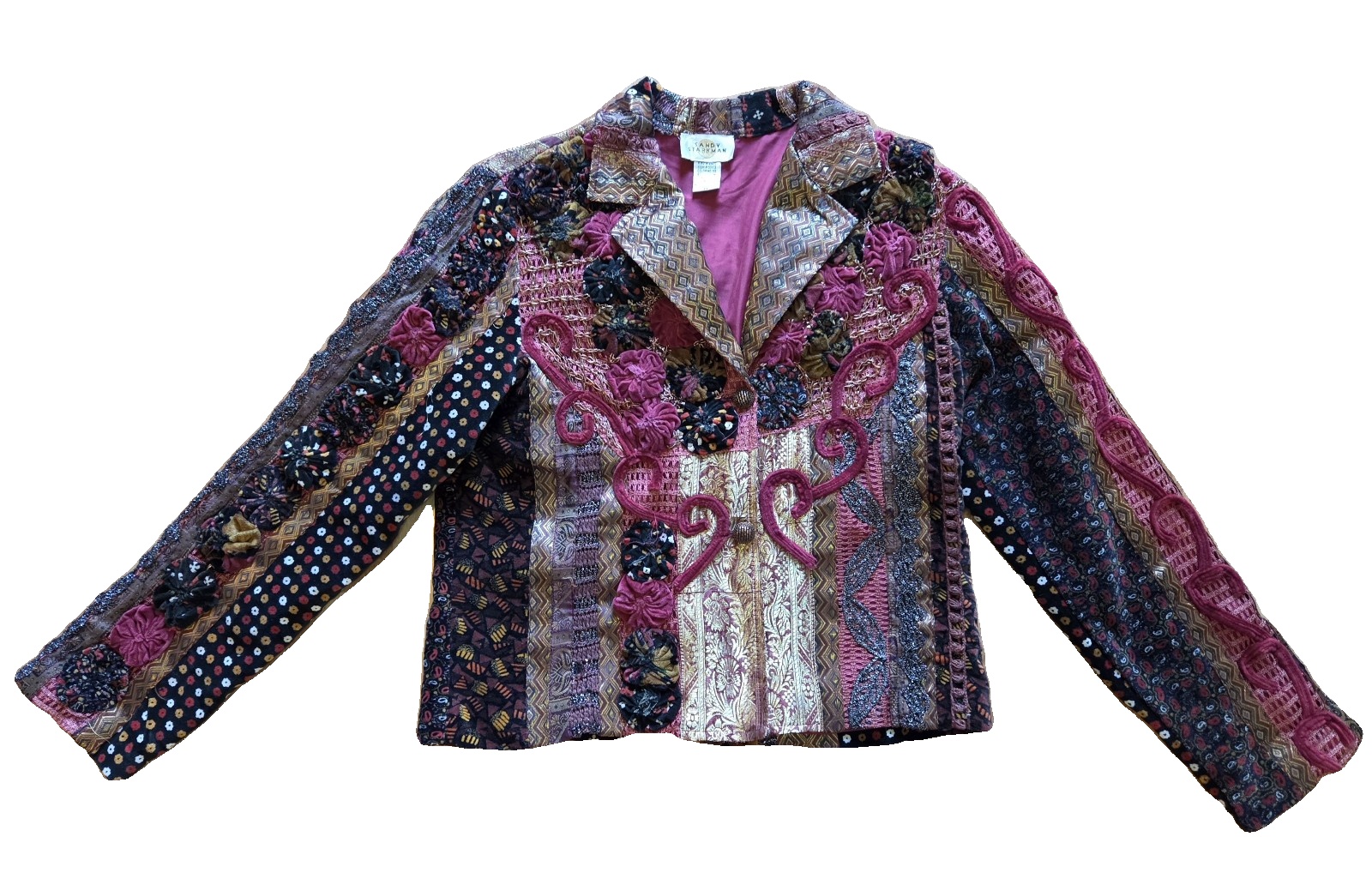 Sandy Starkman Women Multi Colour Patchwork Embroidered Blazer Medium image 2