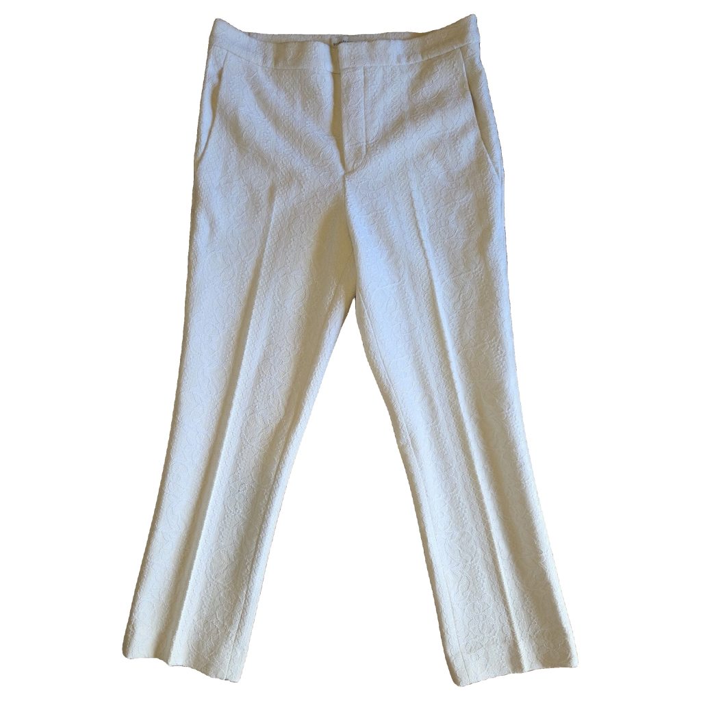 Scanlan Theodore Women's White Embossed Floral Pants Size 10