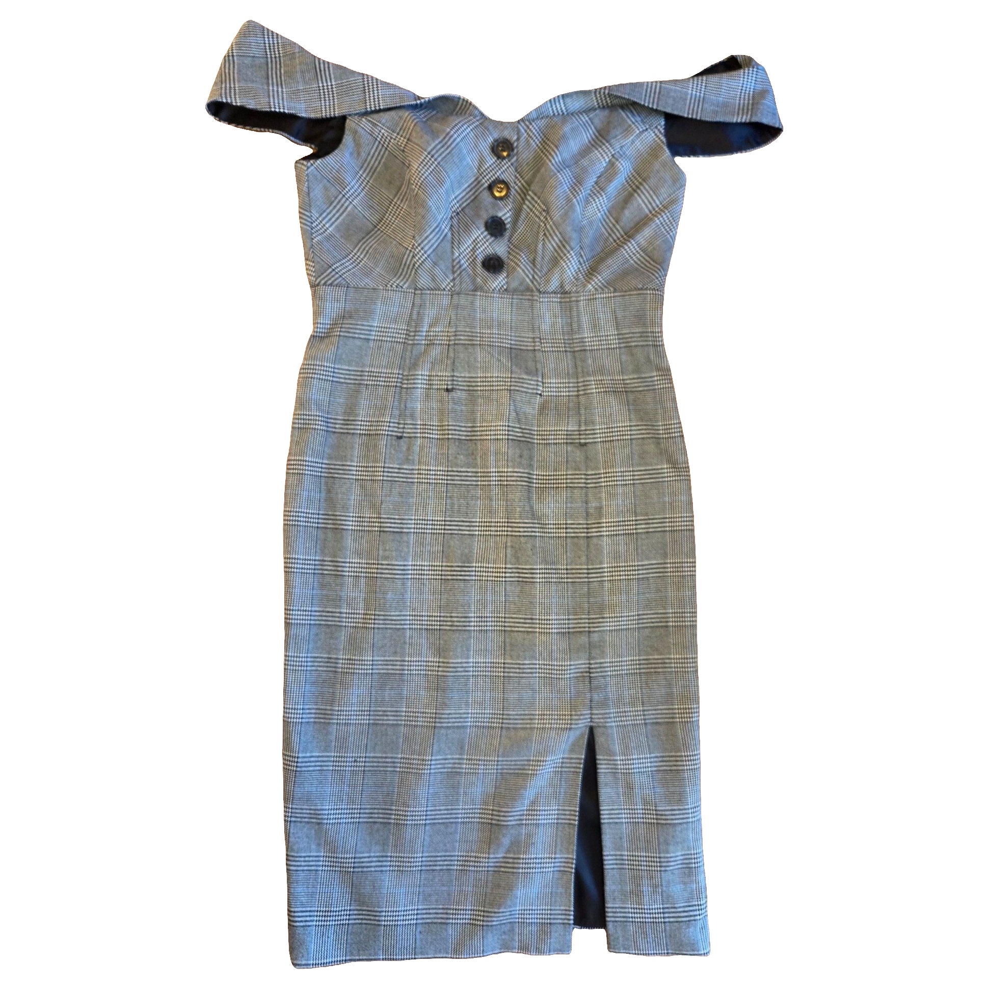 Bardot Women's Grey Checked Off-Shoulder Pencil Dress UK 10 image 2