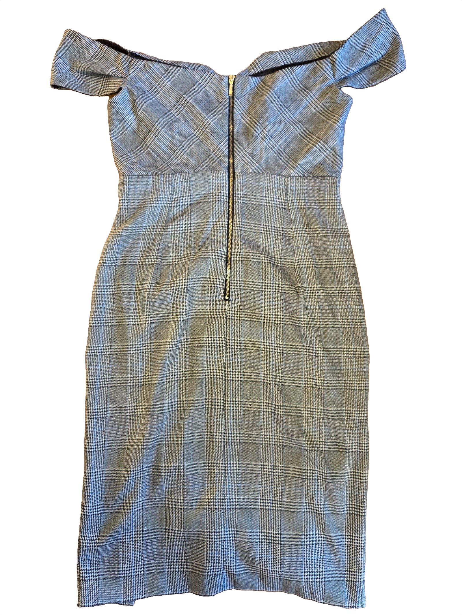 Bardot Women's Grey Checked Off-Shoulder Pencil Dress UK 10 image 4