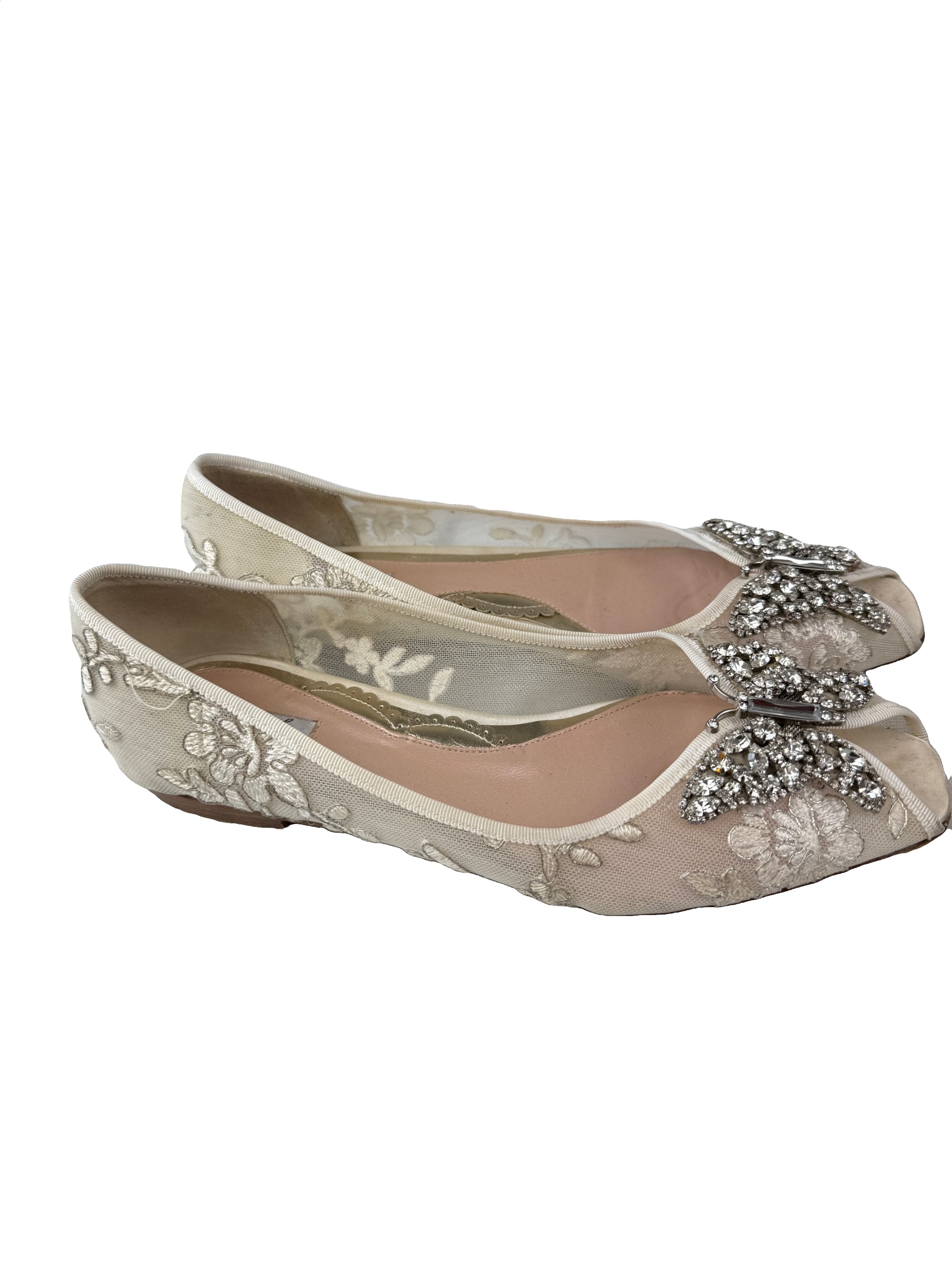 Aruna Seth Liana Ivory Floral Lace Butterfly Peep Toe Flats EU39 - UK5.5/6