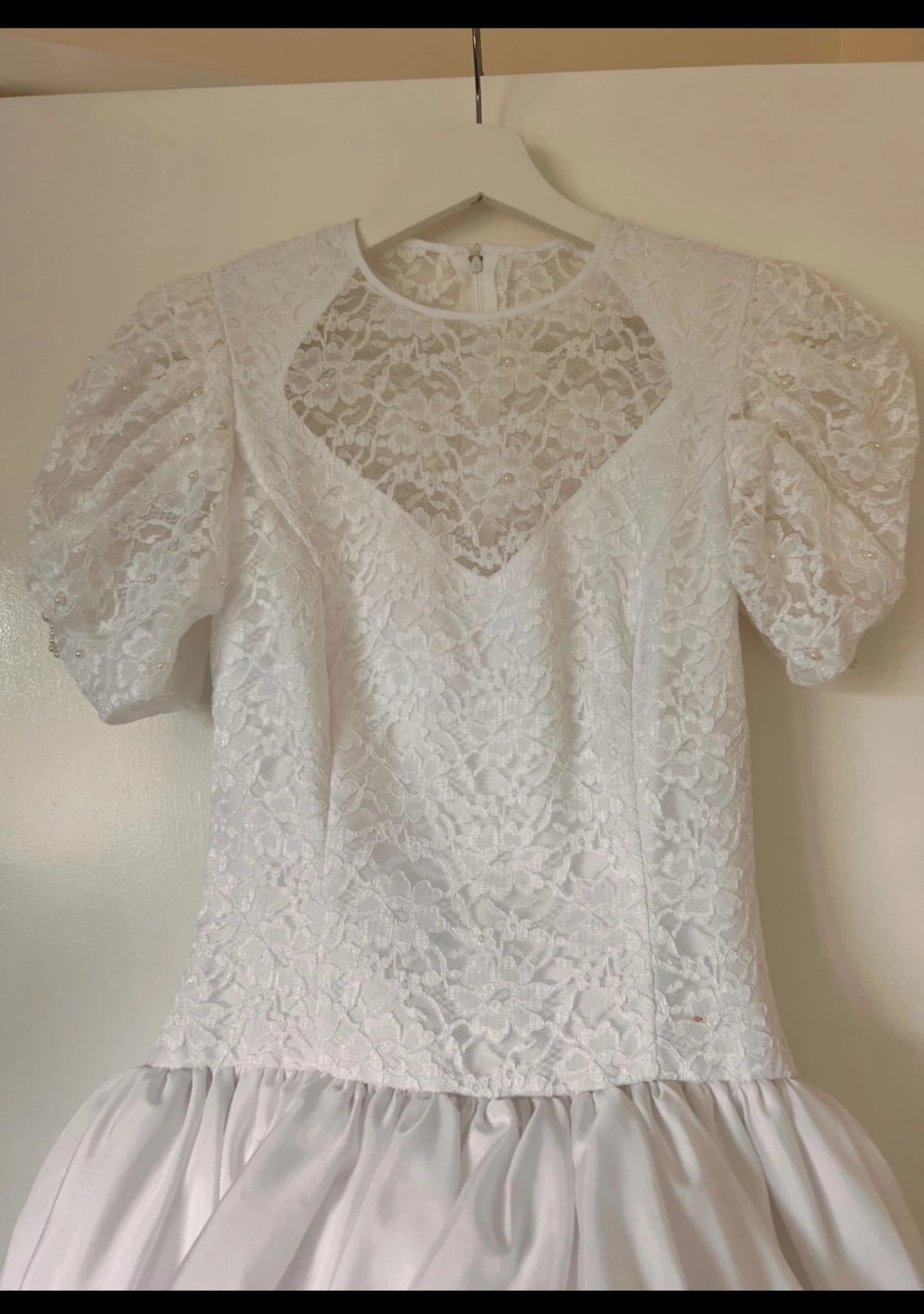 Vintage Gianni Balenti Women's White Lace Satin Puff Sleeve Wedding Dress Medium image 4