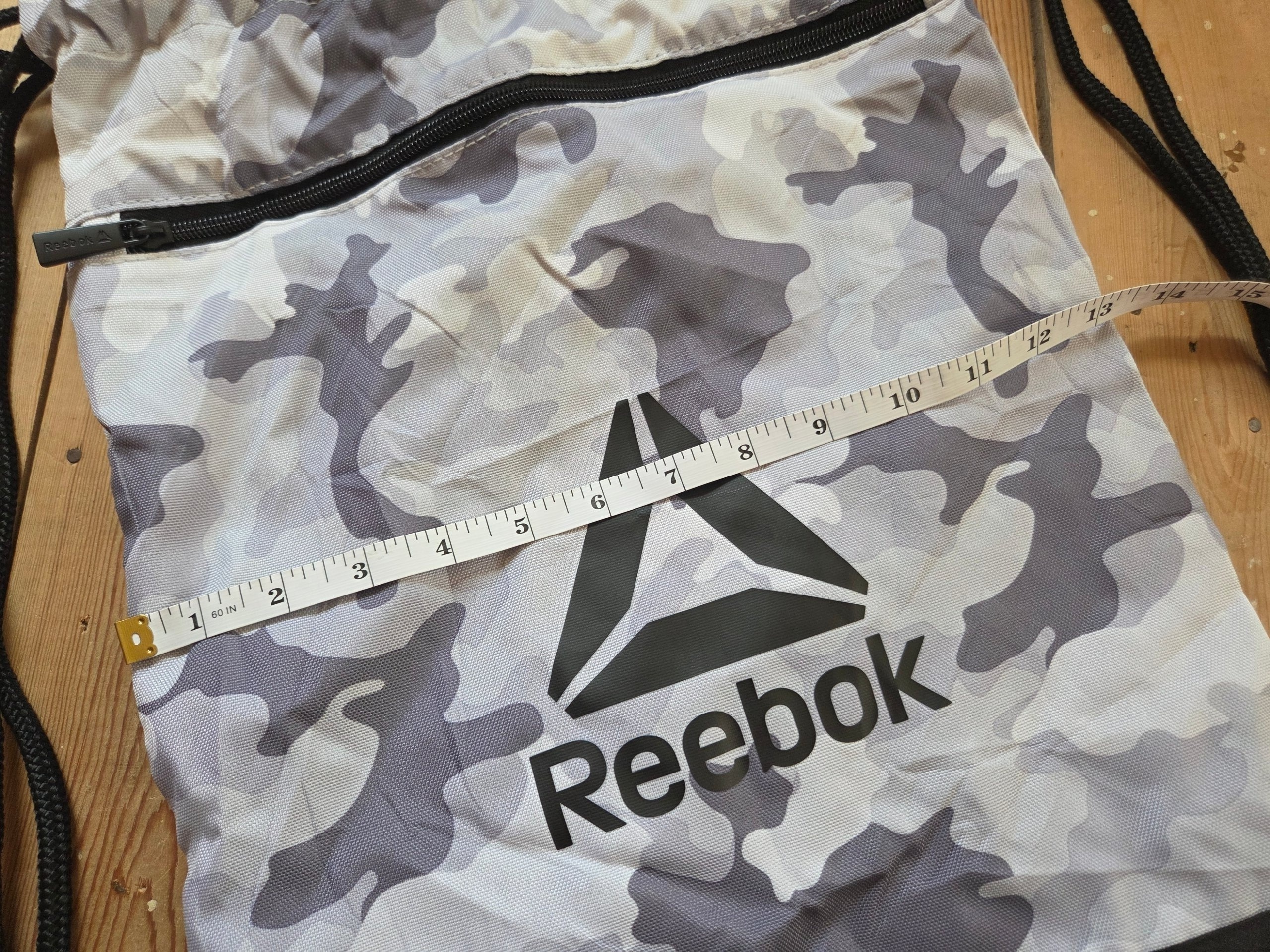 Reebok Grey Camo Drawstring Backpack Gym Sack Sports Bag Black White image 4