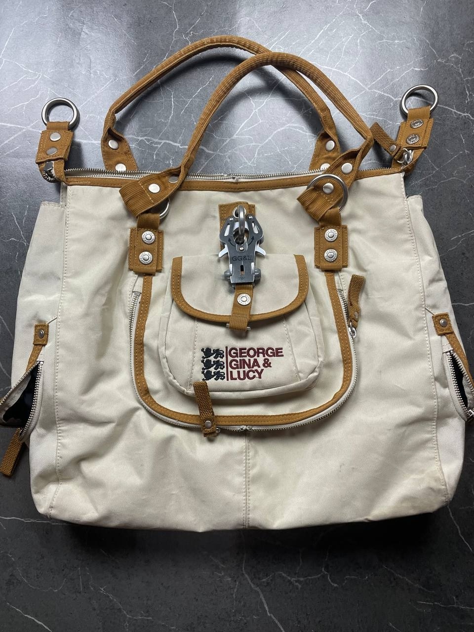 George Gina & Lucy Beige & Brown Canvas Shoulder Bag