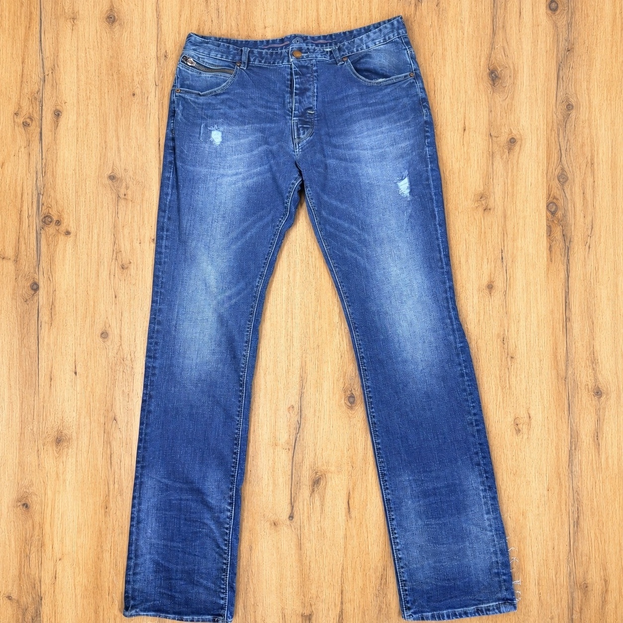 ETO Jeans Denim Blue Distressed Stretch Jeans 38L W36 L34