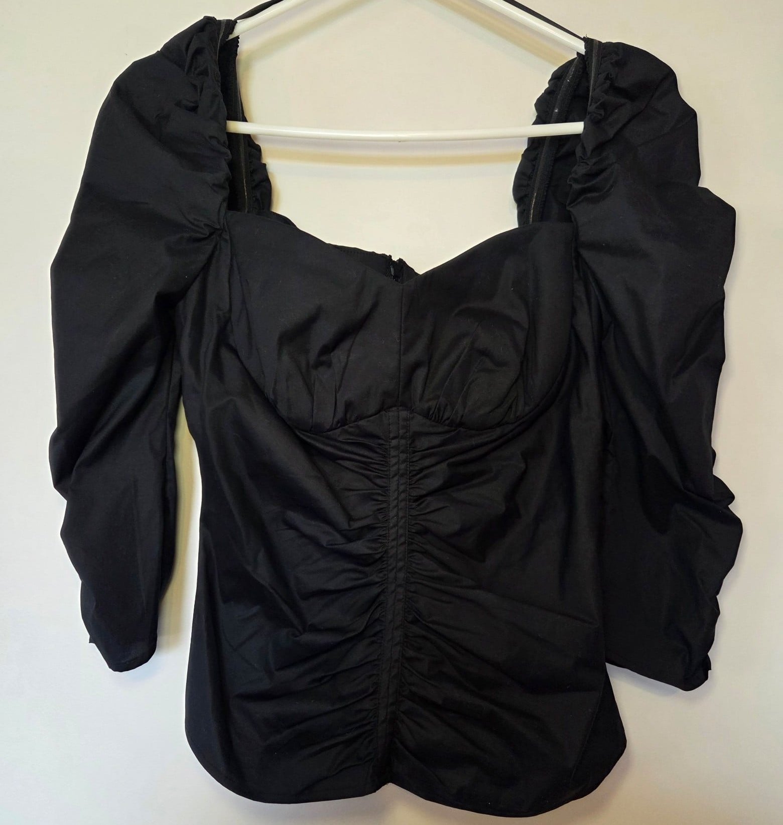 Witchery Women Black Cotton Ruched Sleeve Shirt Size 8