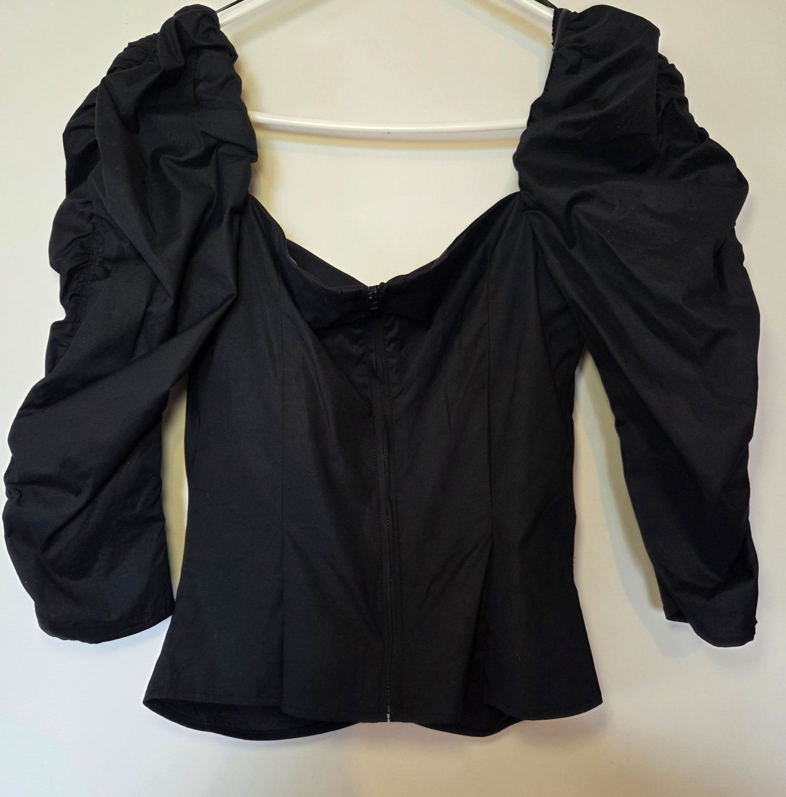 Witchery Women Black Cotton Ruched Sleeve Shirt Size 8 image 2