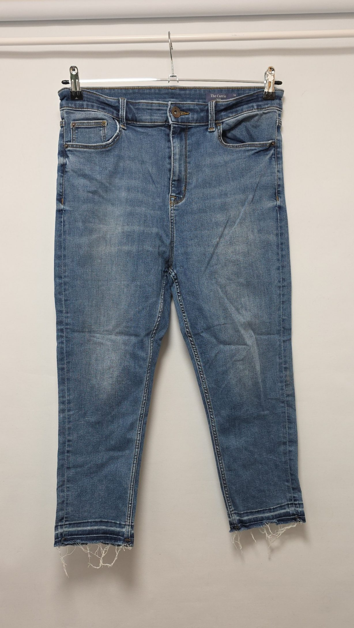 M&S Women Blue The Carrie Crop Jeans UK 14 Frayed Hem
