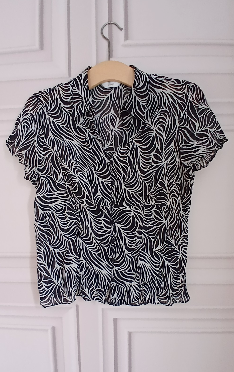 Black & White Patterned Semi-Sheer Blouse Bhs Petites 14