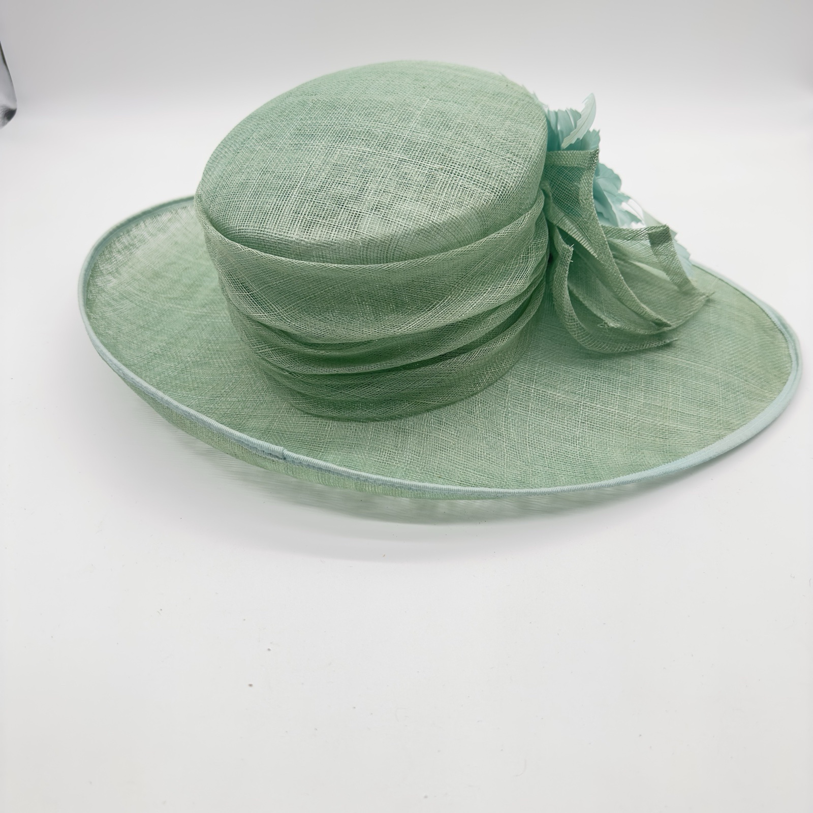 Pale Green Ladies Floral Wide Brim Hat One Size image 4
