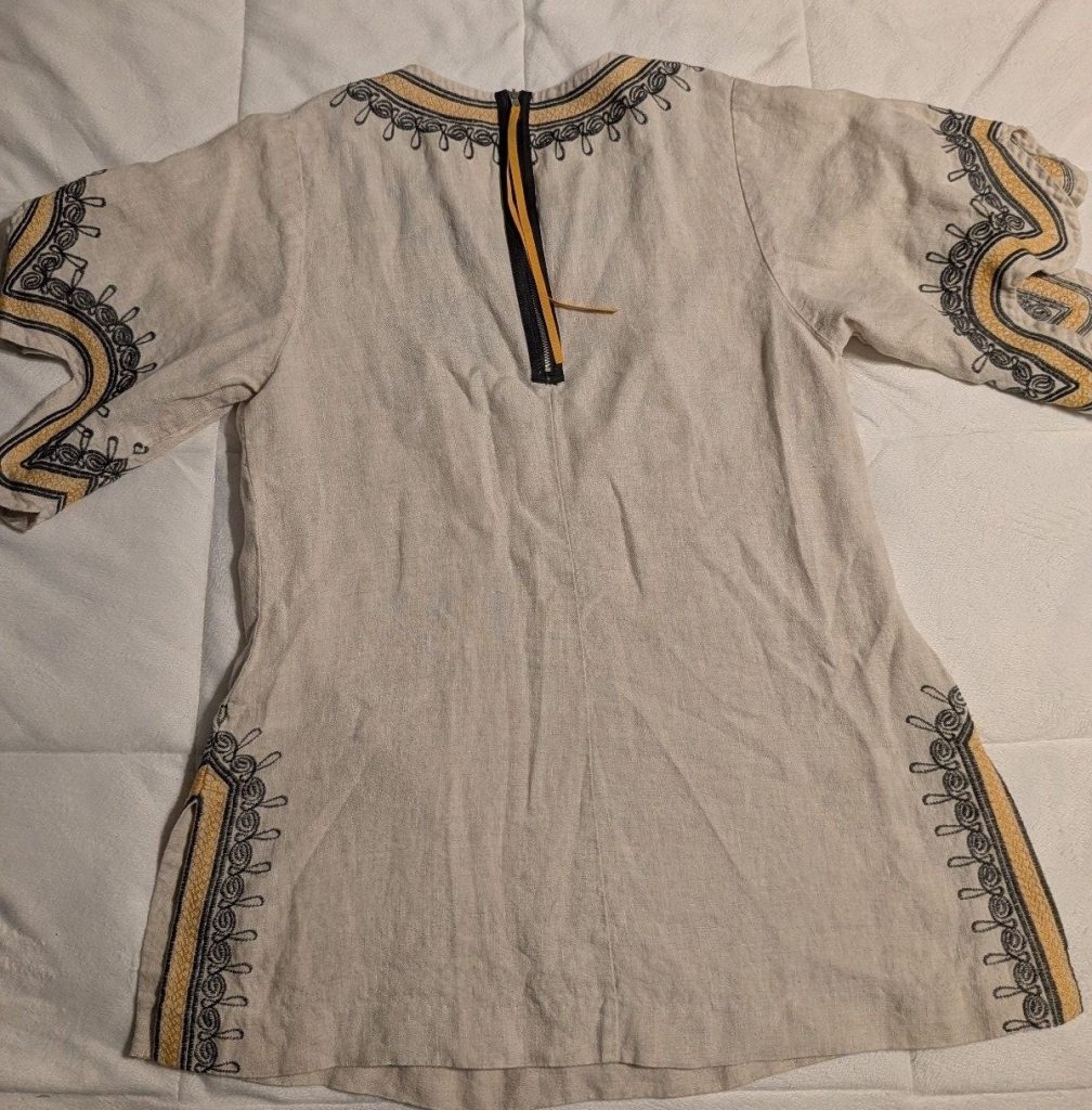 Unbranded Women's Beige Linen Tunic Dress Natural & Black Embroidery One Size