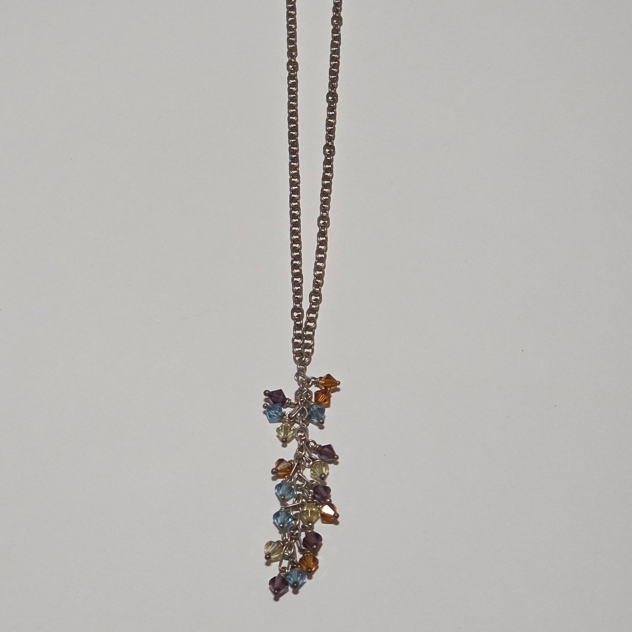 925 mhj Multi-Colour Crystal Pendant Necklace Silver Chain .b6