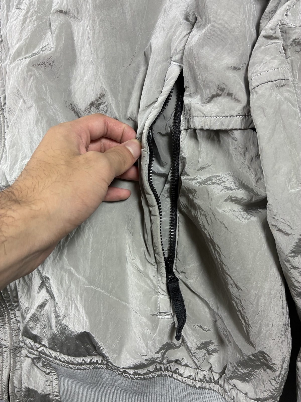 Stone Island Grey Hooded Bomber Jacket Nylon Metal Tyvek Shield Zip Pockets image 4