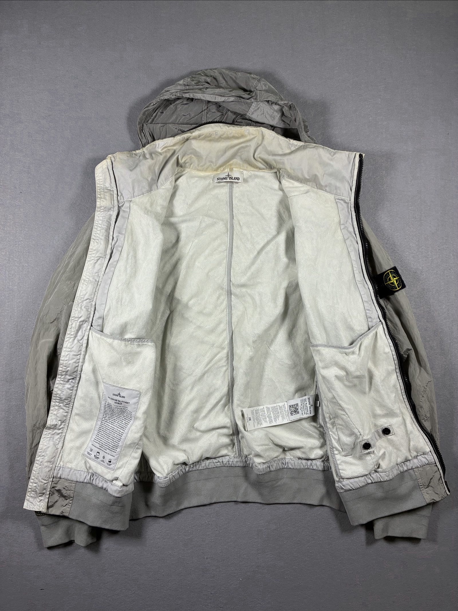 Stone Island Grey Hooded Bomber Jacket Nylon Metal Tyvek Shield Zip Pockets image 5