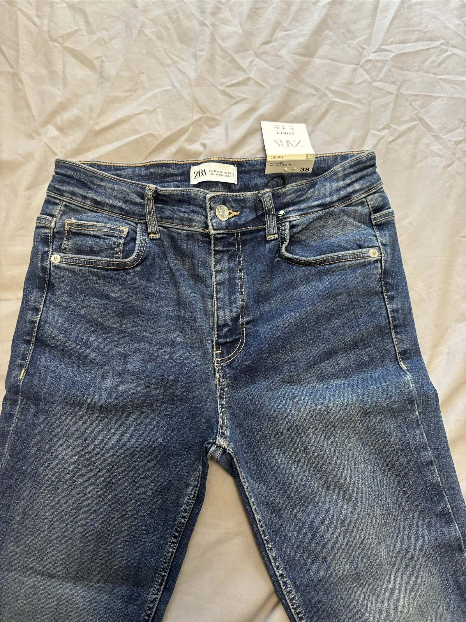 Zara Blue Mid-Rise Ankle Length Jeans 10 UK image 2