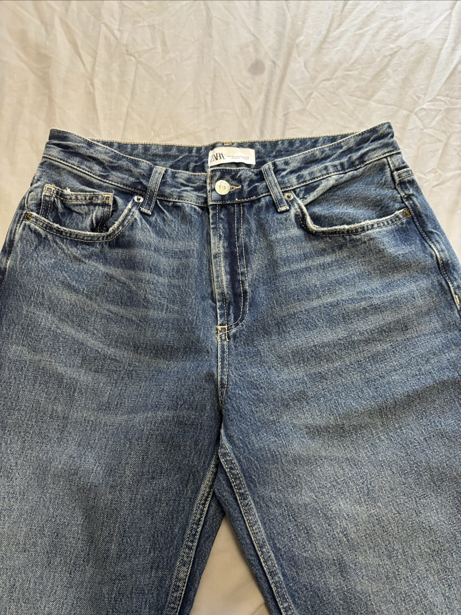 Zara Blue Denim Uk 12 Wide Leg Jeans 32 image 2