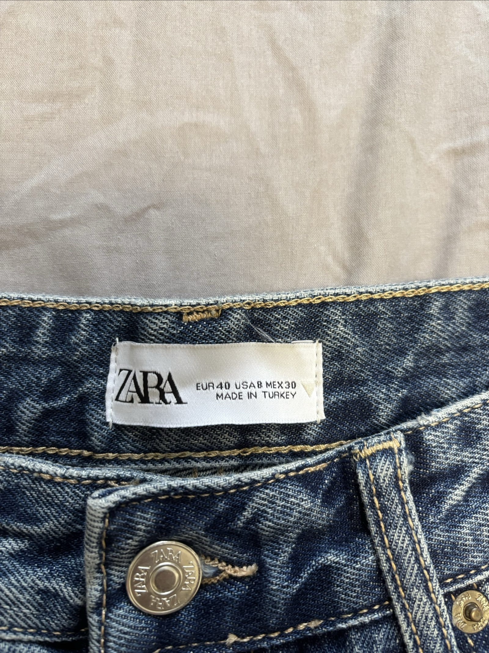 Zara Blue Denim Uk 12 Wide Leg Jeans 32 image 3
