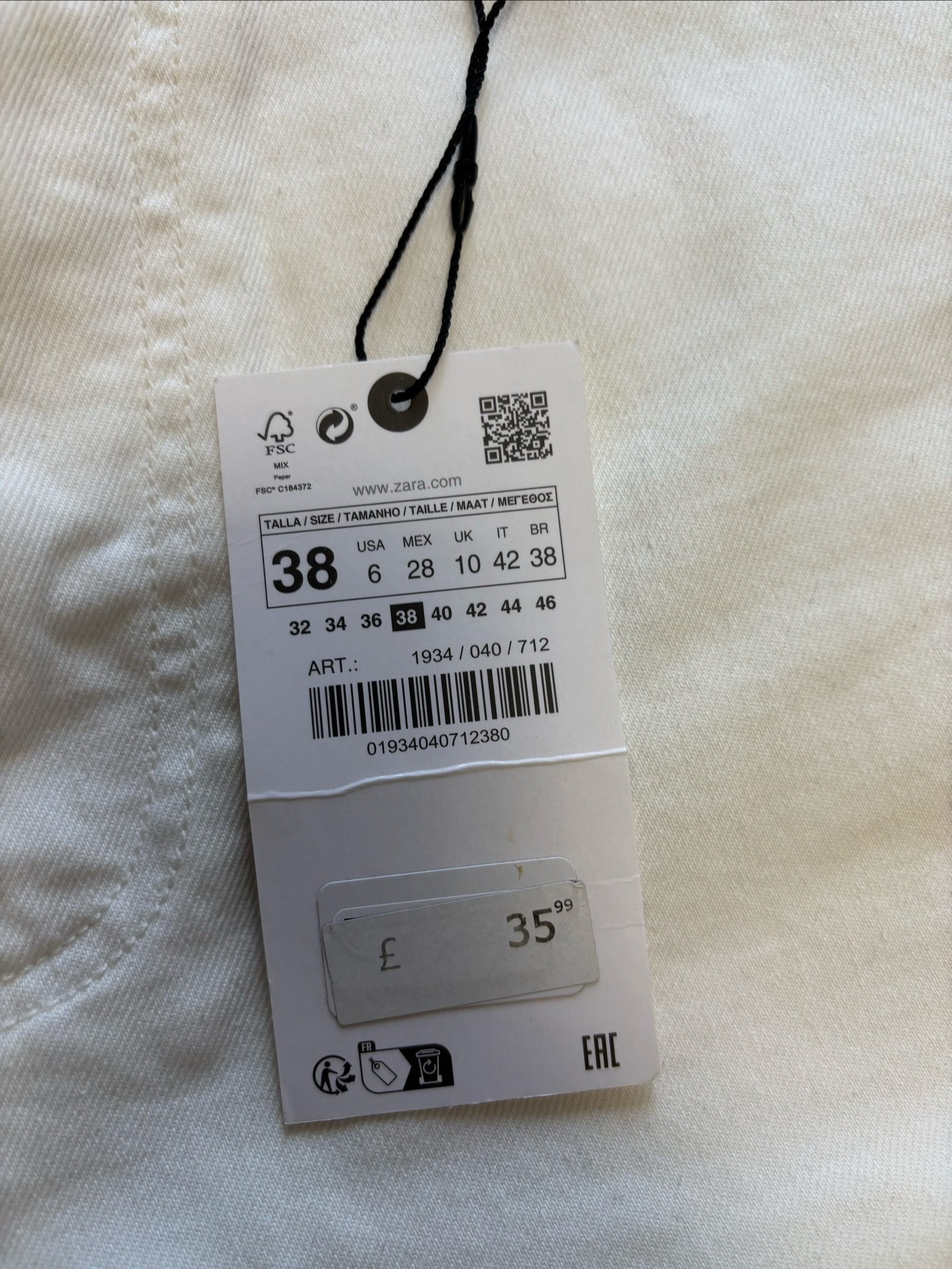 Zara Cream Wide Leg Straight Jeans Size 10 image 3