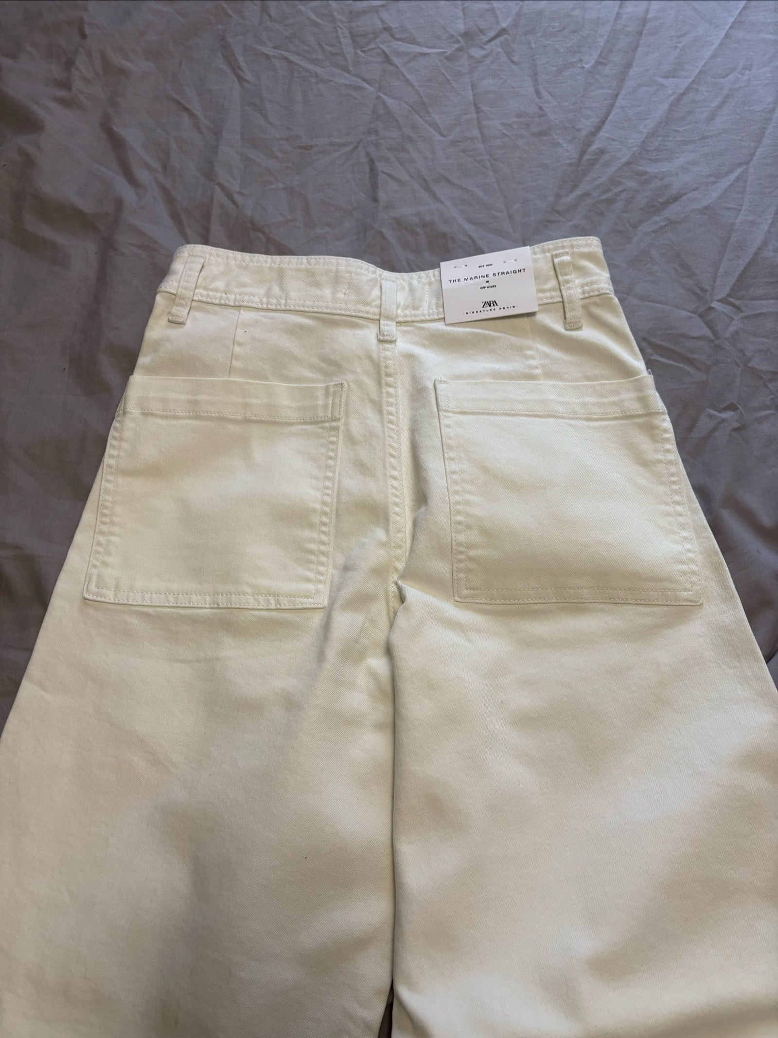 Zara Cream Wide Leg Straight Jeans Size 10 image 5
