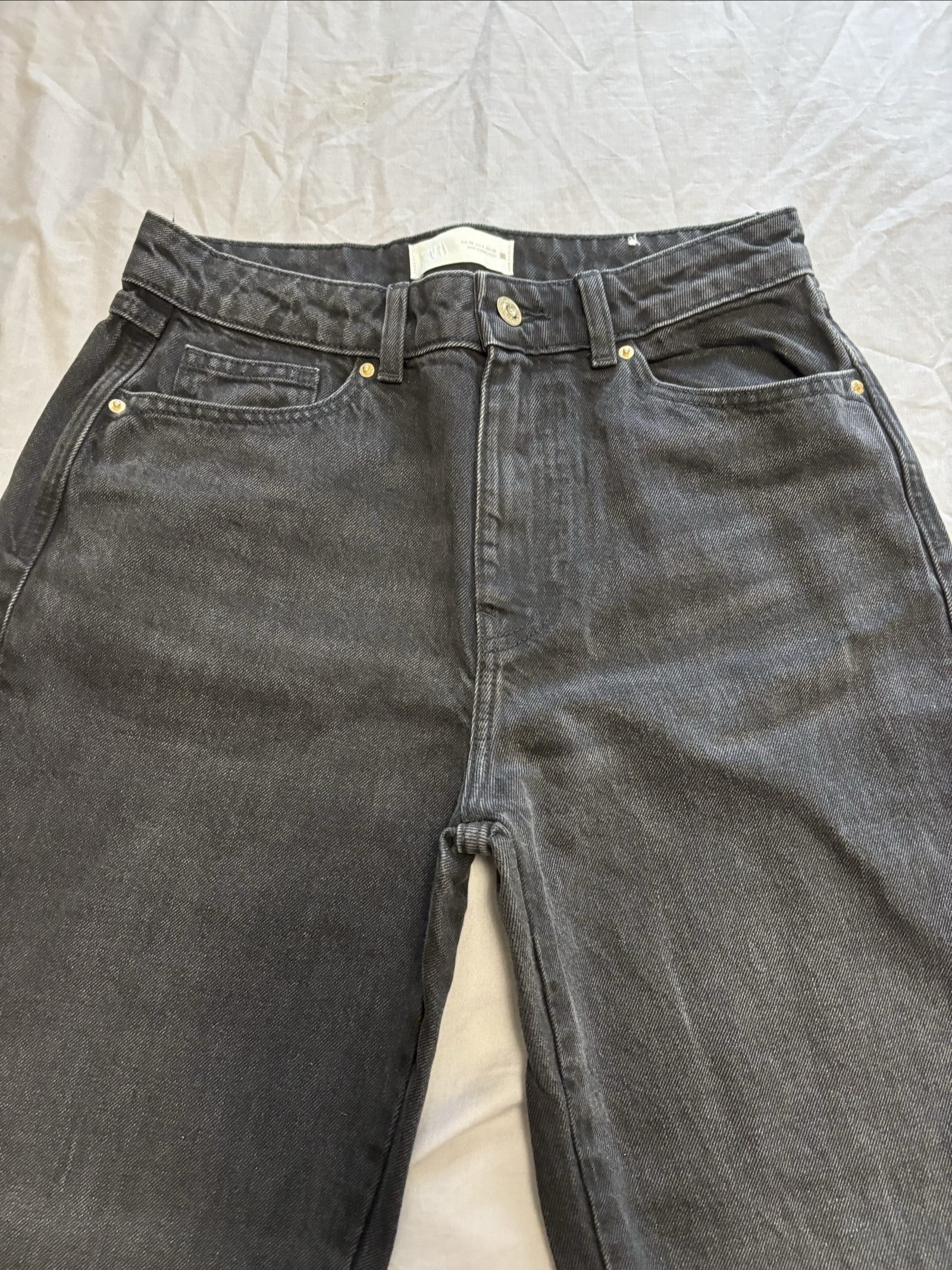 Zara Black Denim Wide Leg Jeans size 12 image 2
