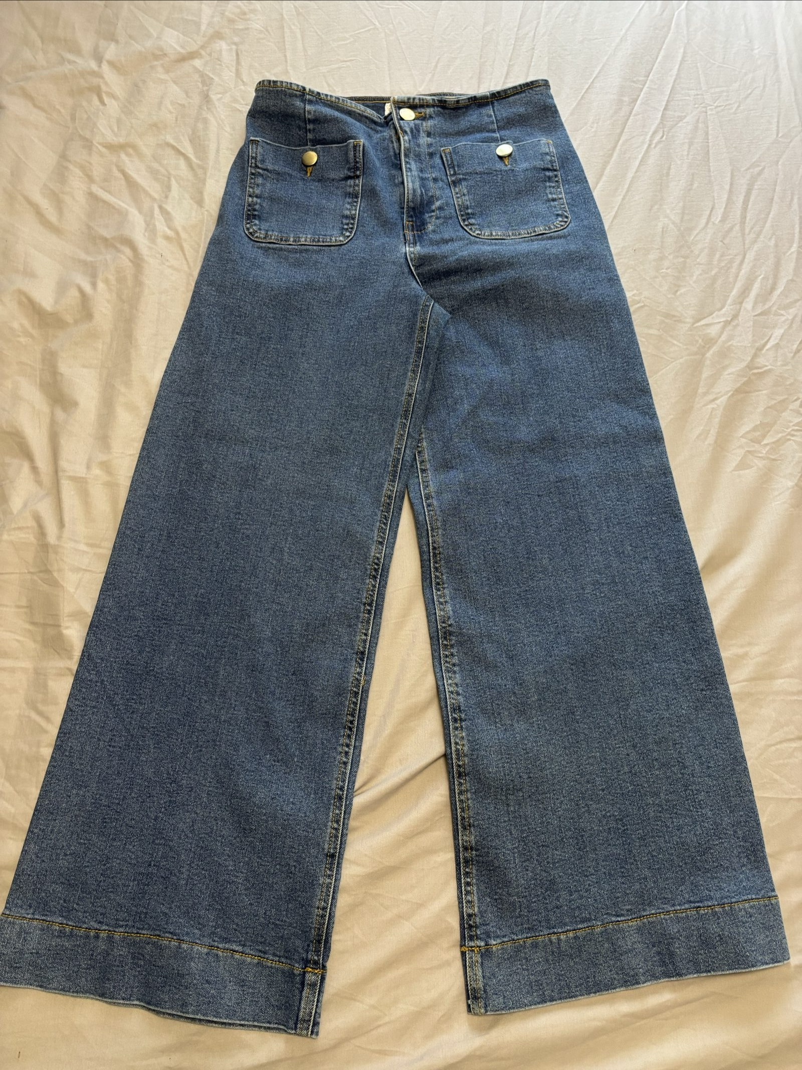 Stradivarius Blue Denim Jeans Women's Size 12 Wide Leg