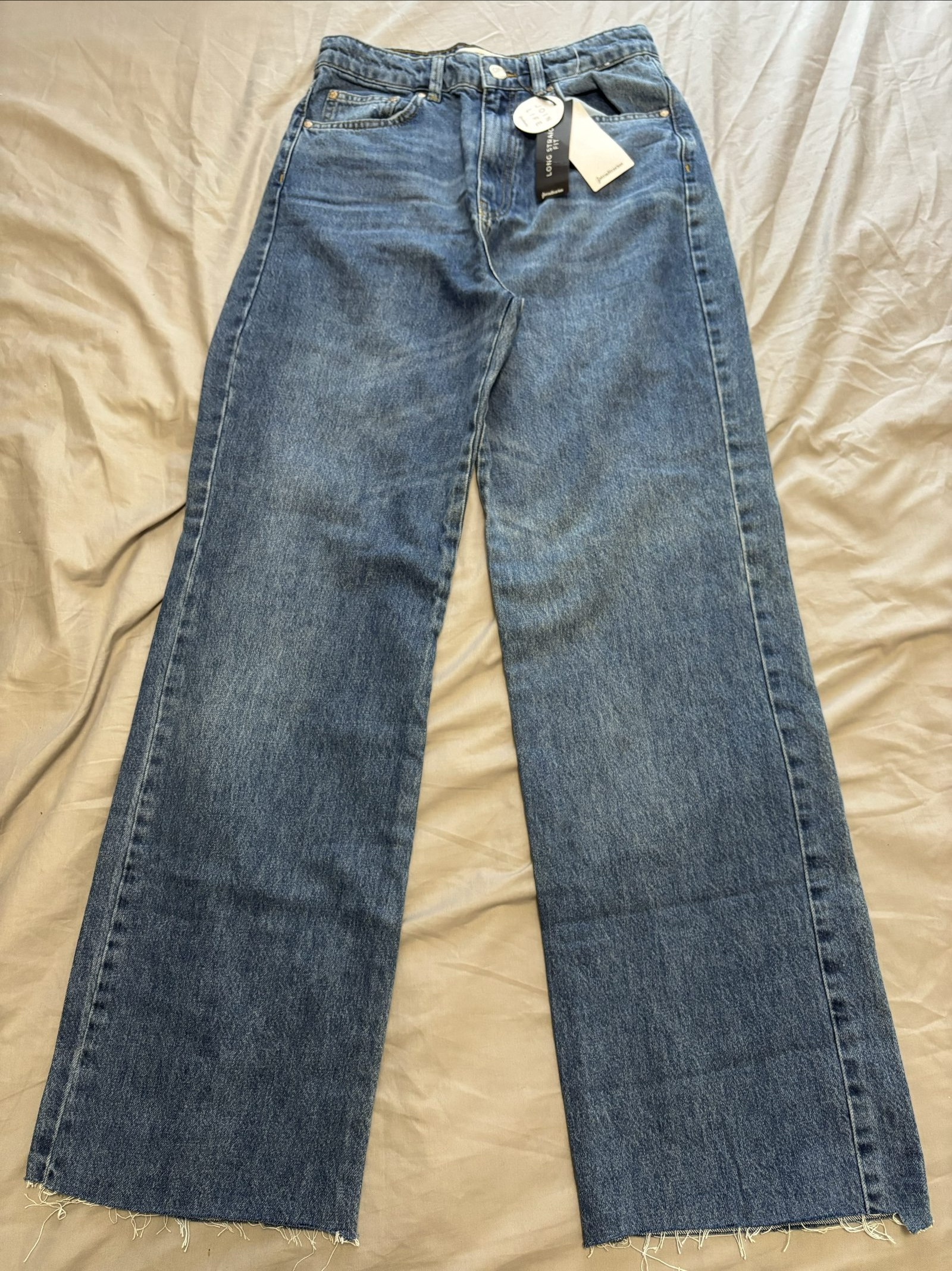 Stradivarius Blue Denim Long Straight Fit Jeans UK 12
