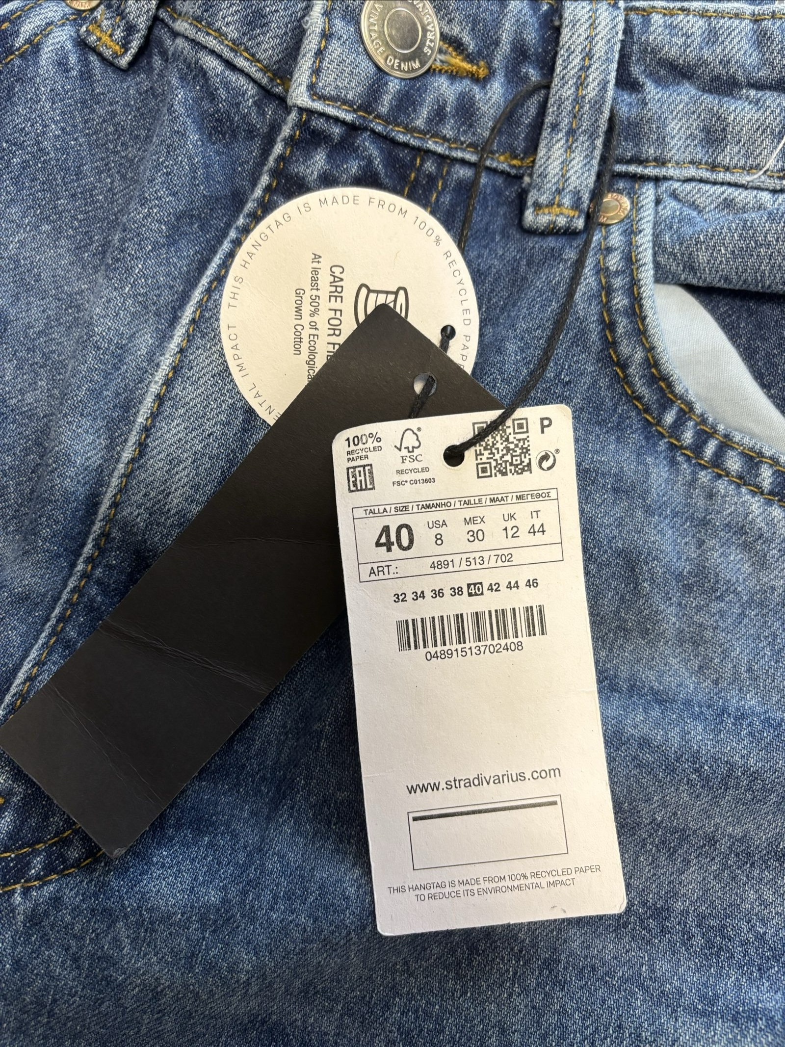 Stradivarius Blue Denim Long Straight Fit Jeans UK 12 image 3