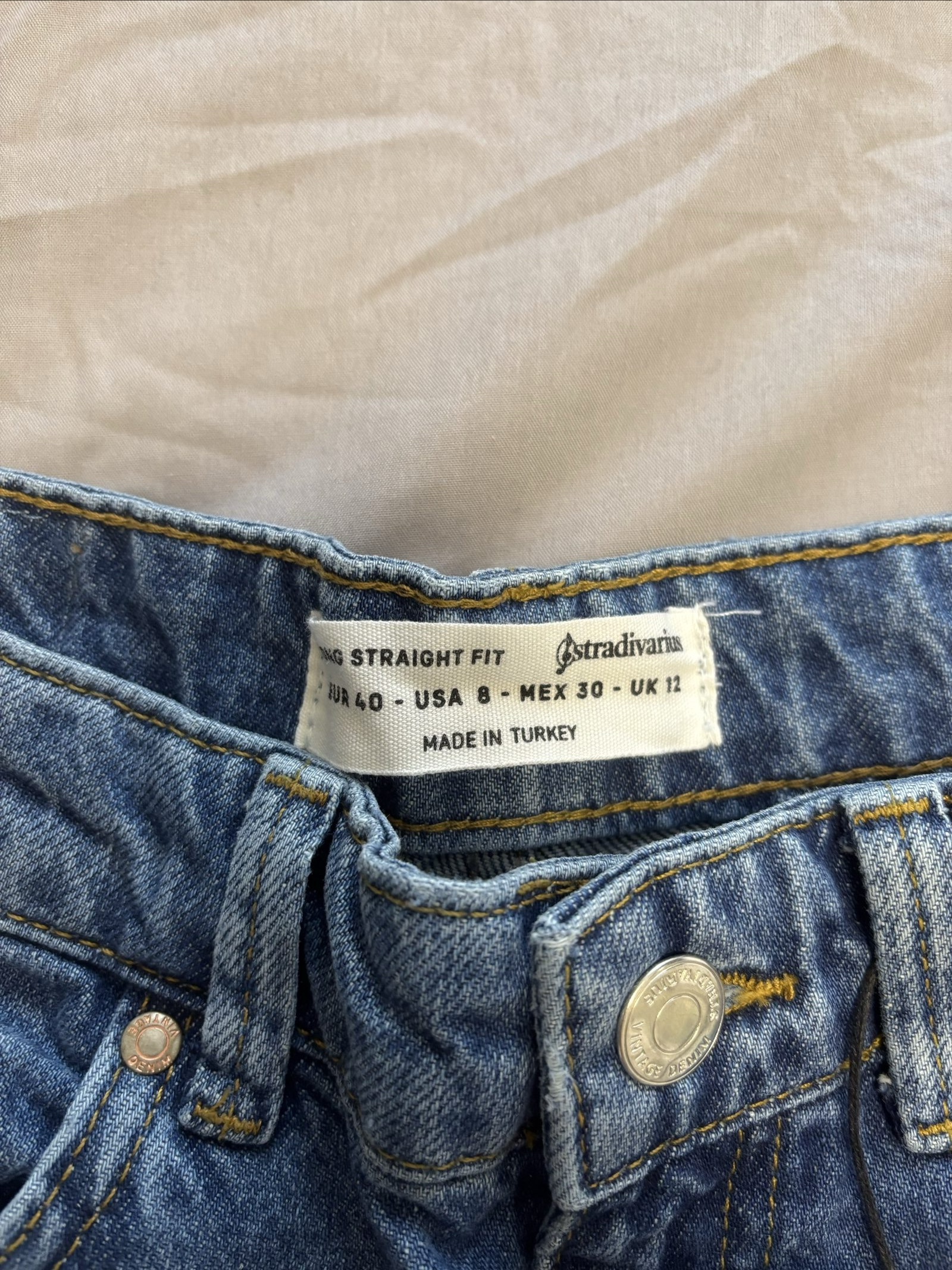 Stradivarius Blue Denim Long Straight Fit Jeans UK 12 image 4