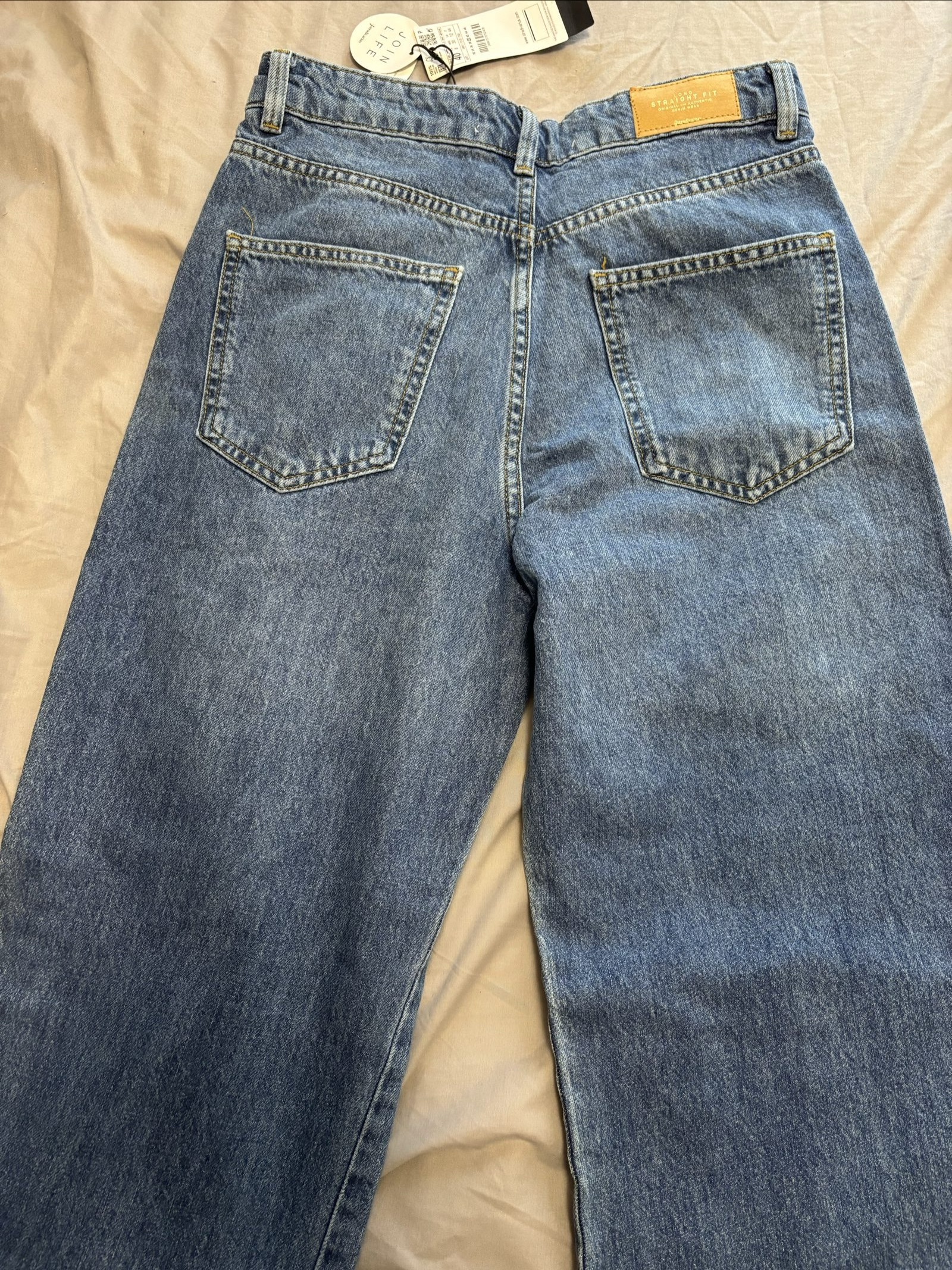 Stradivarius Blue Denim Long Straight Fit Jeans UK 12 image 6