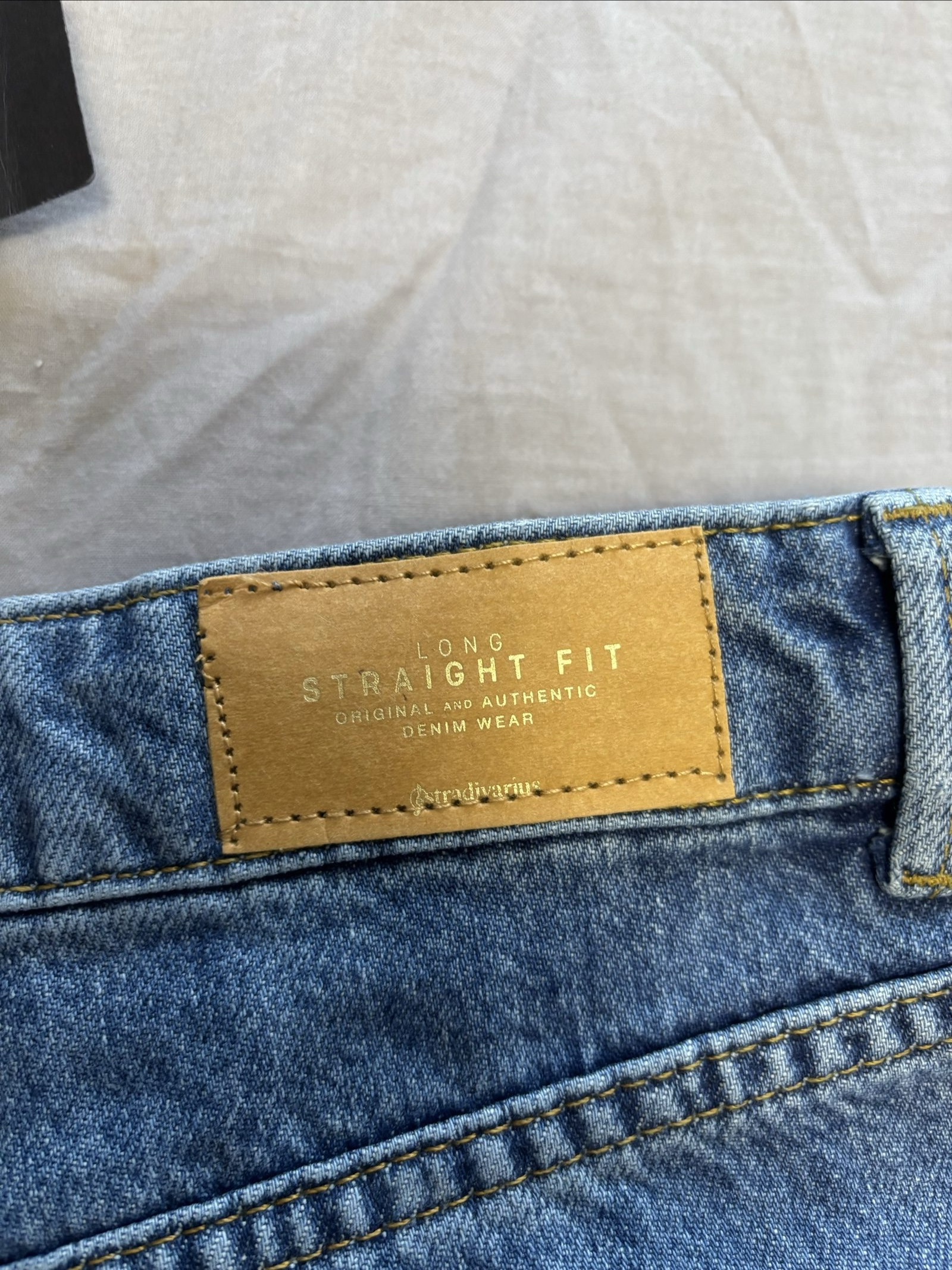 Stradivarius Blue Denim Long Straight Fit Jeans UK 12 image 7