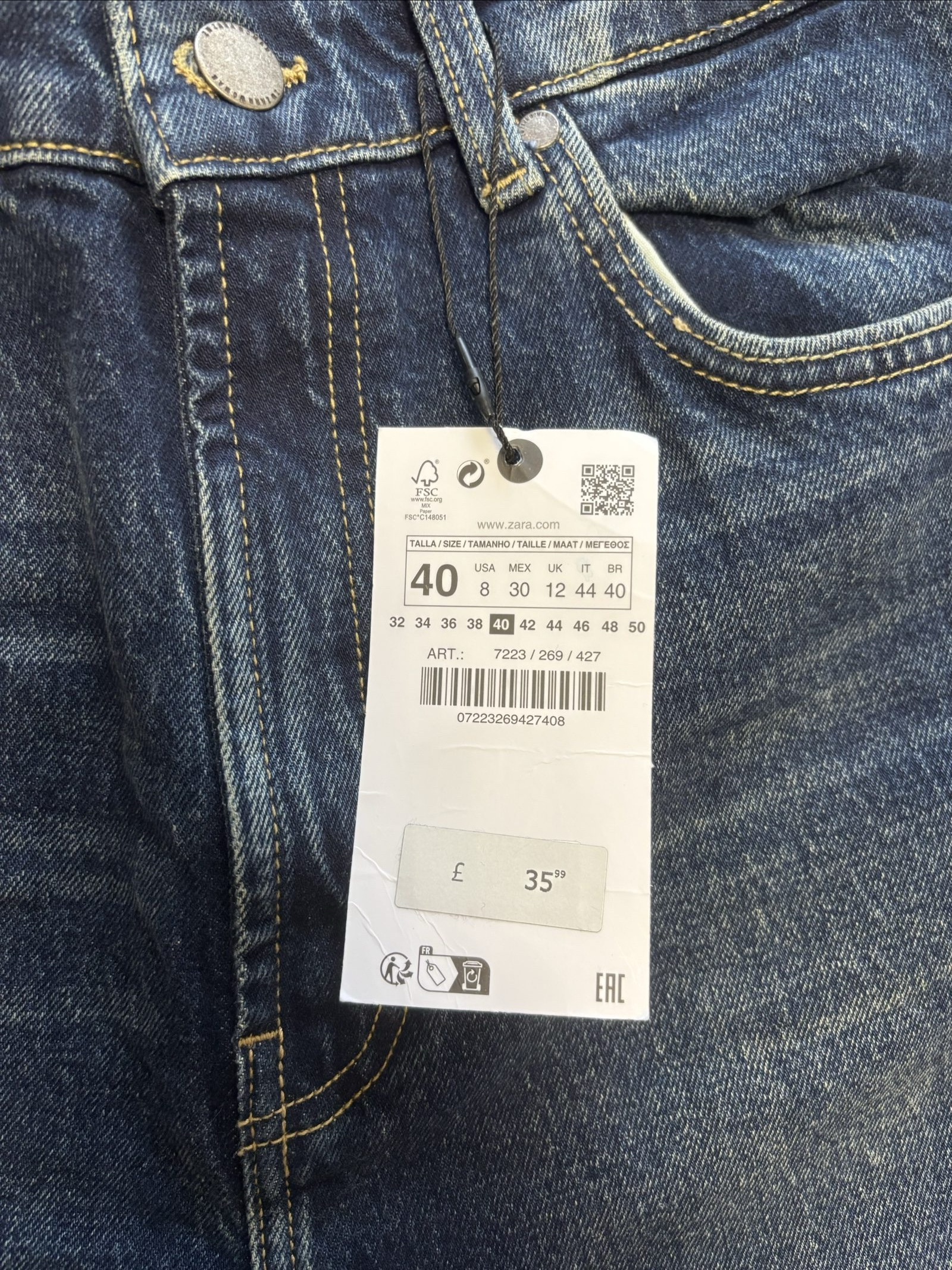 Zara Women's Blue Slim Fit High Rise Jeans Size 12 image 3