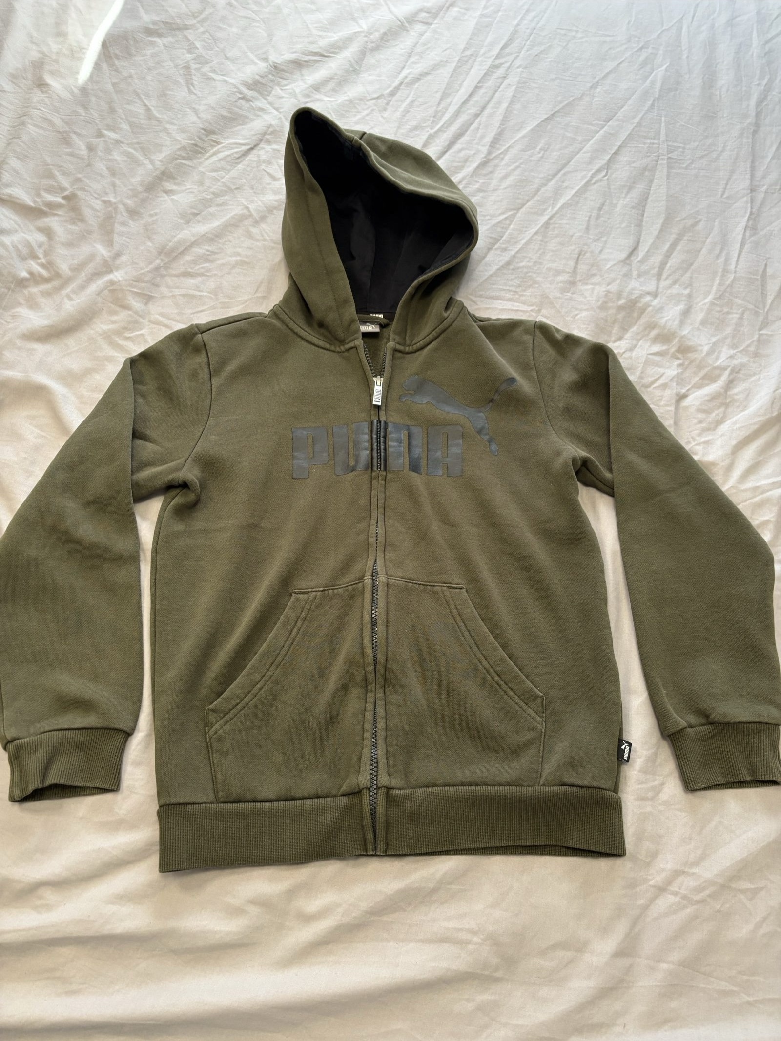 Puma Olive Green boy's Cotton Zip-Up Hoodie Large