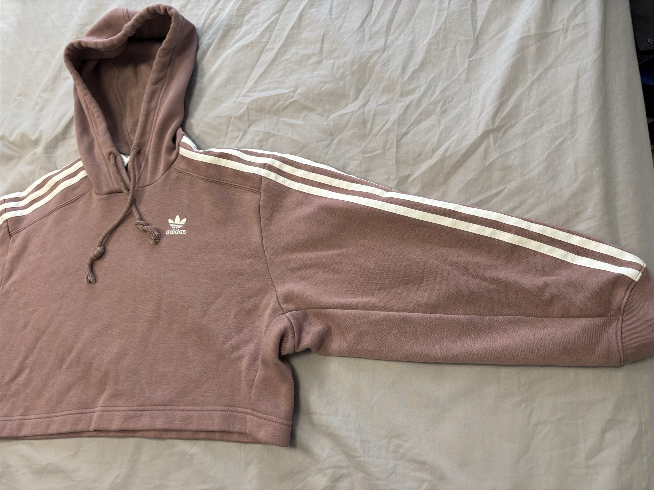 Adidas Women's Mauve Pink Hoodie Size 4 with White Stripes image 2