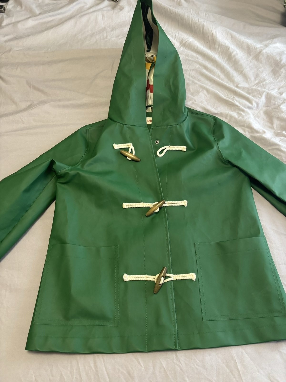 Louche Women Green & Multi Stripe Toggle Raincoat S