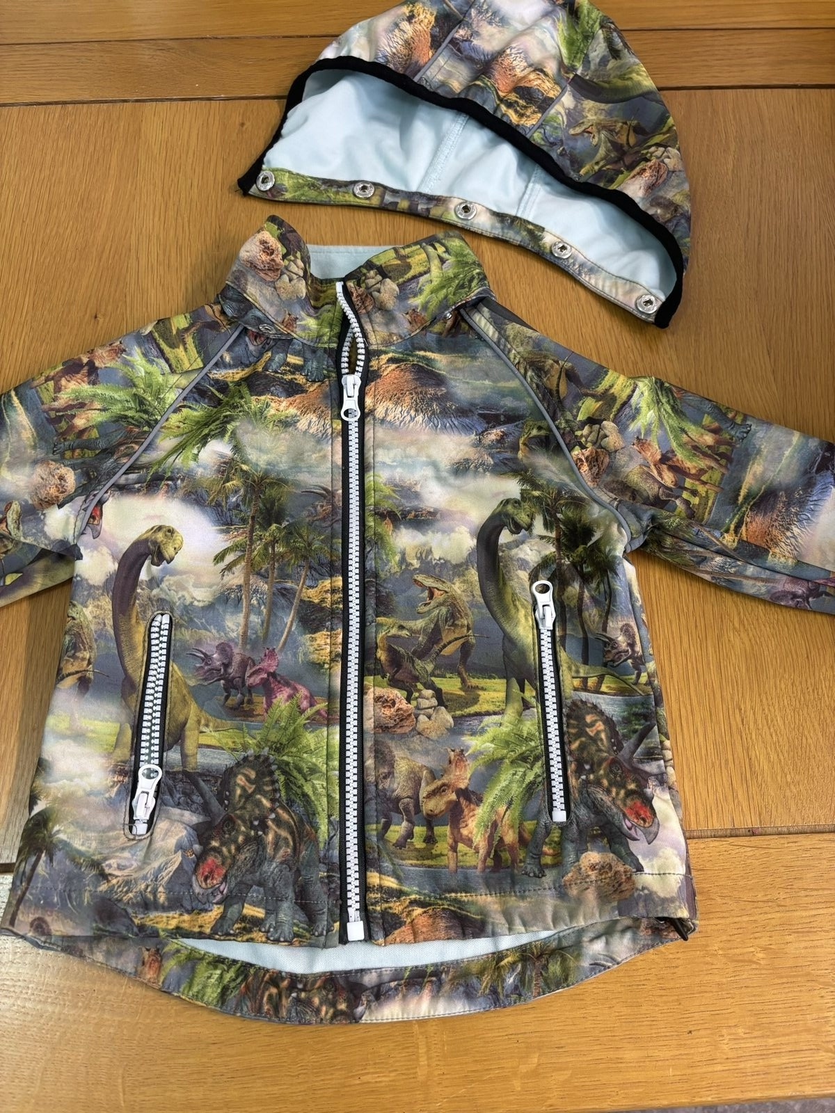 Multi Dinosaur Print Hooded Jacket Size 2-3 image 4
