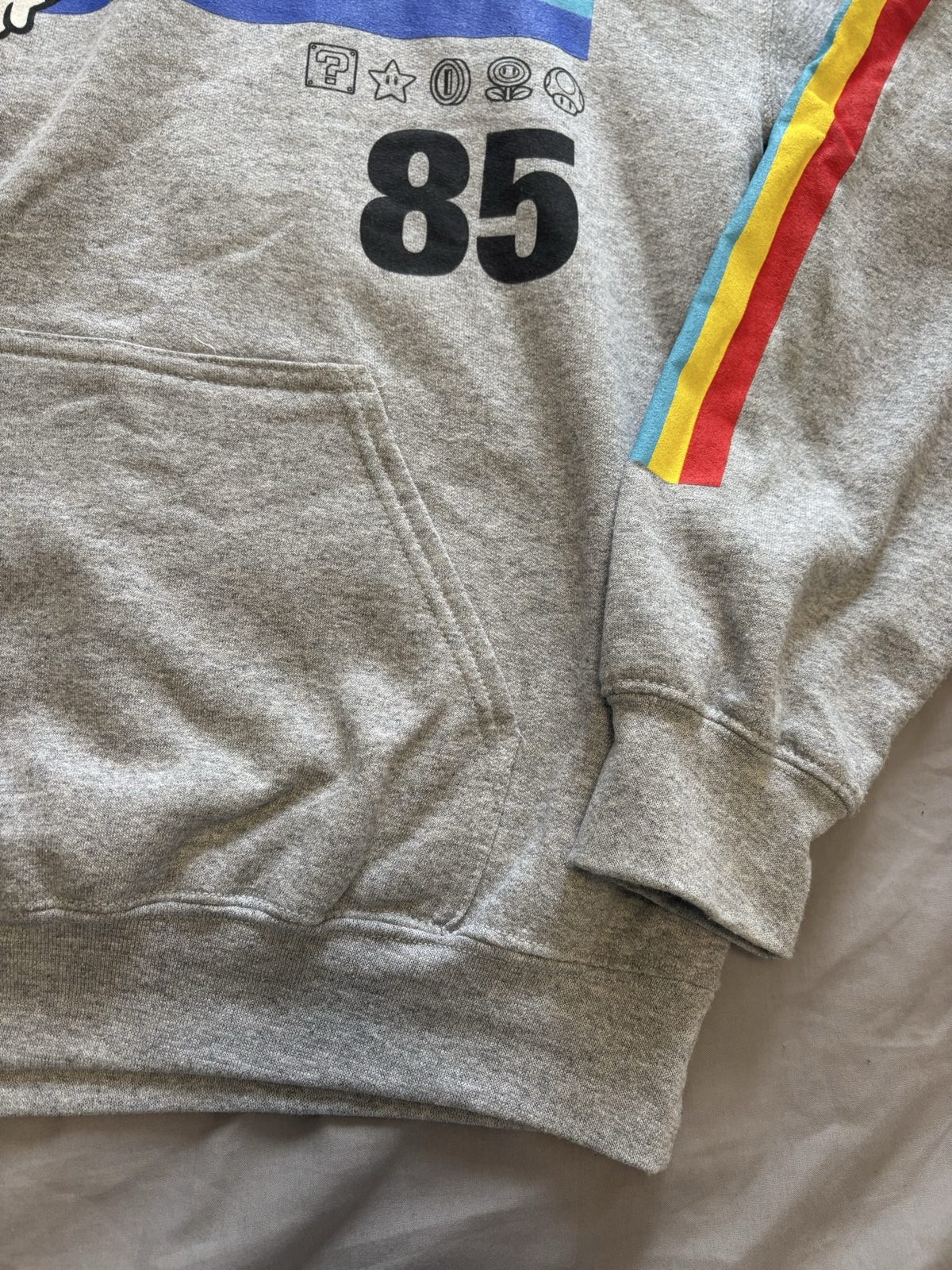 Super Mario Grey Cotton Hoodie Small Rainbow image 2